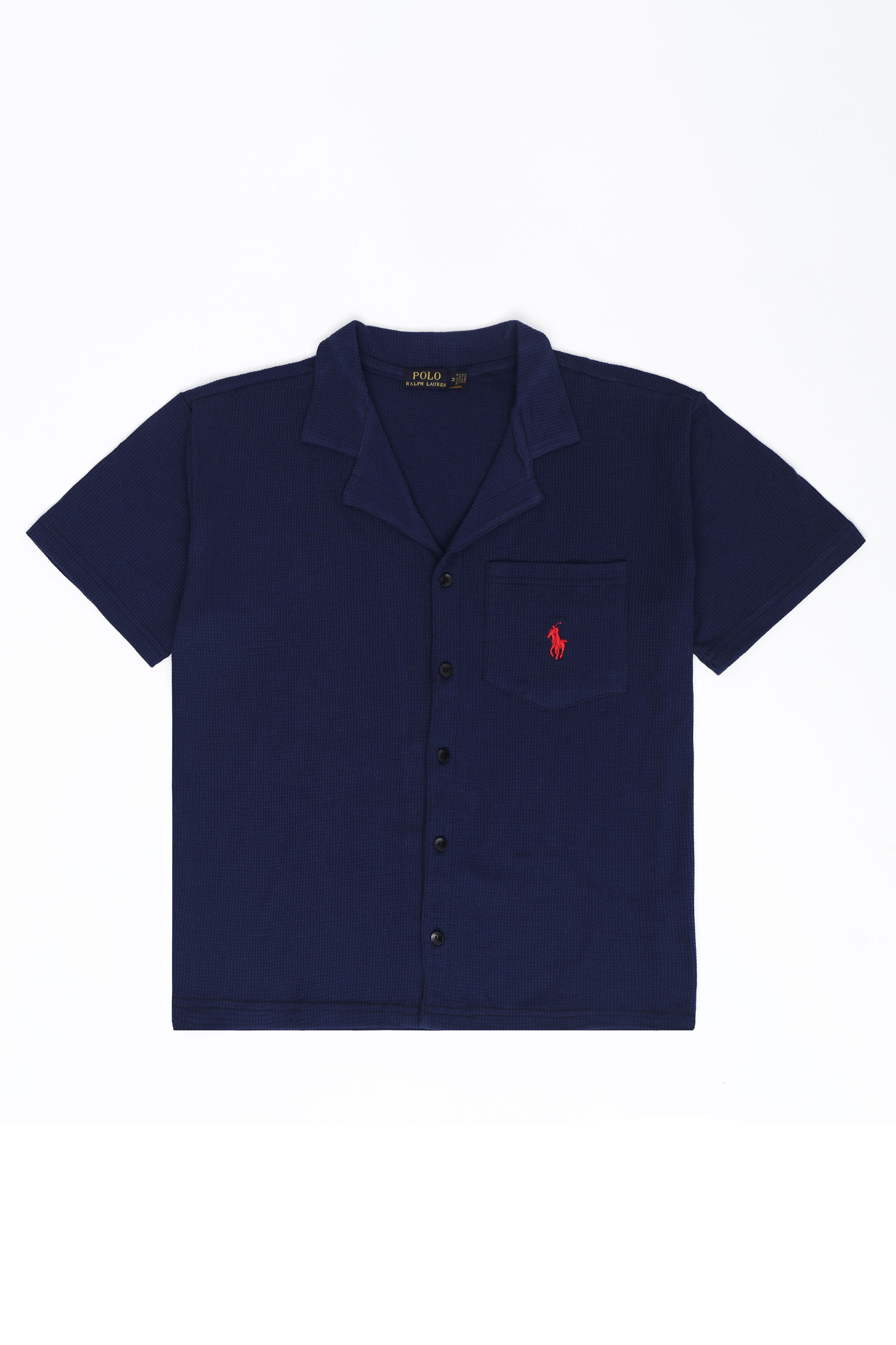 Men’s R-L Oversized Cuban Collar Shirt – Waffle Texture - Navy