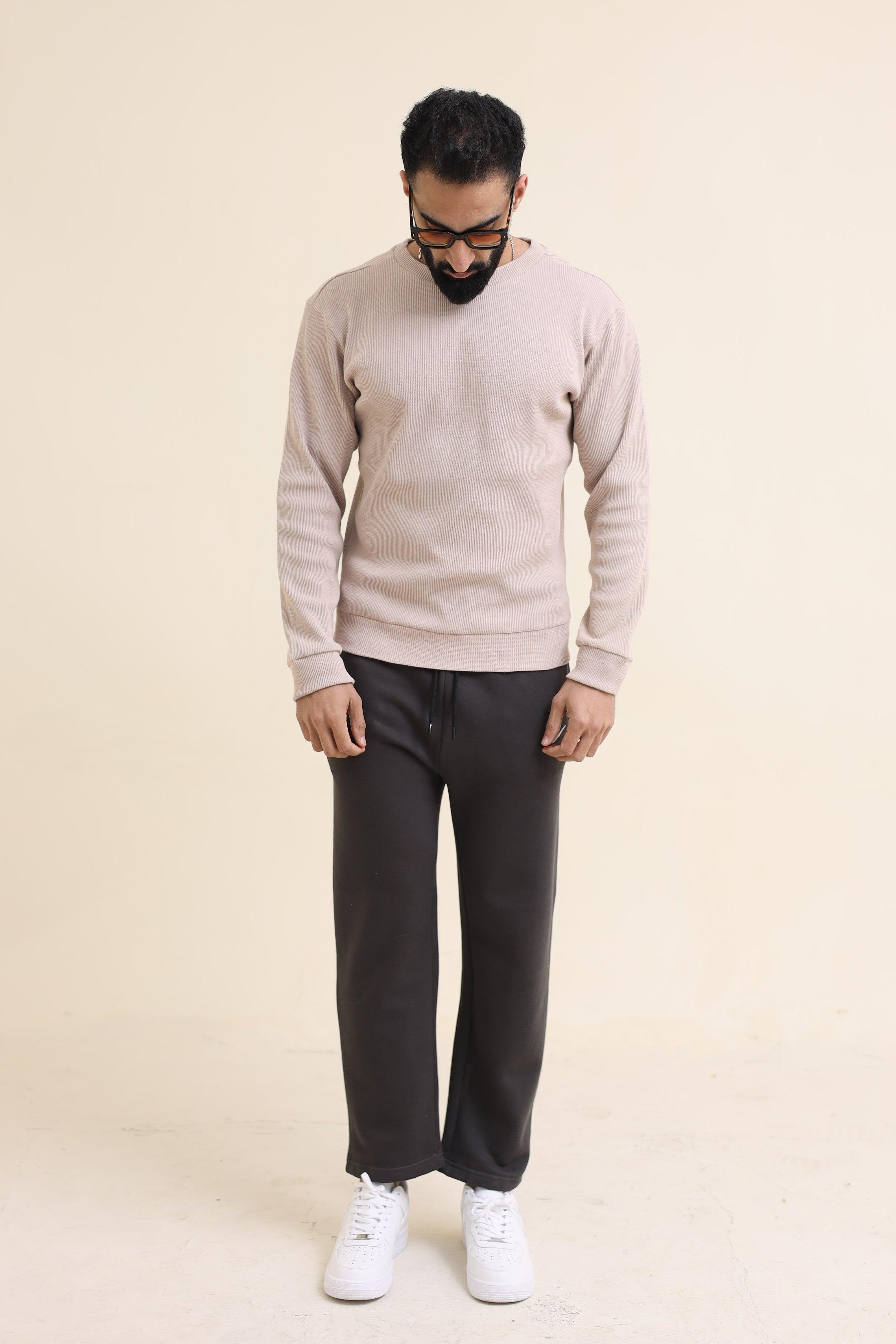 ZRA Waffle Textured Sweatshirt - Beige