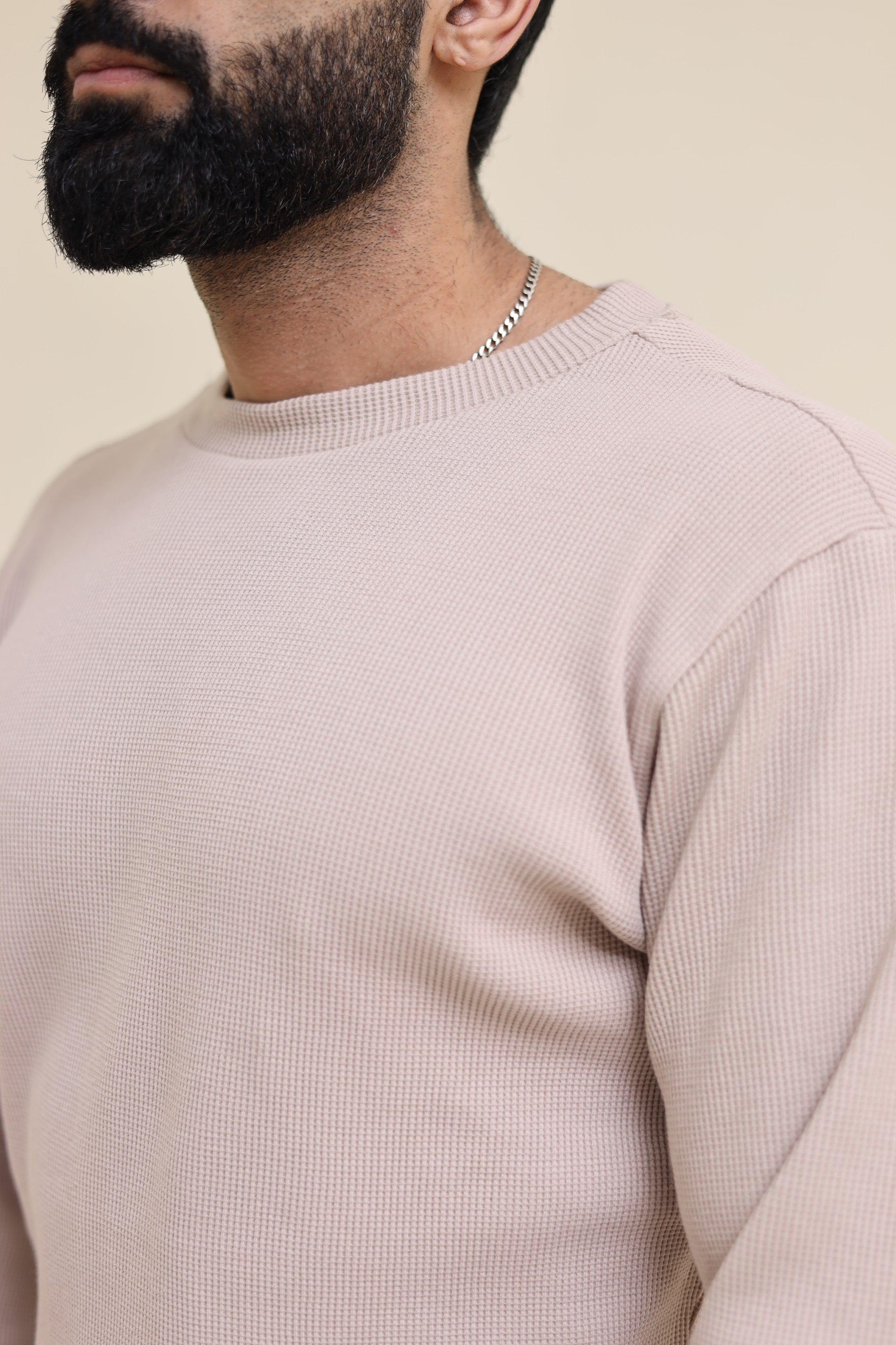 ZRA Waffle Textured Sweatshirt - Beige