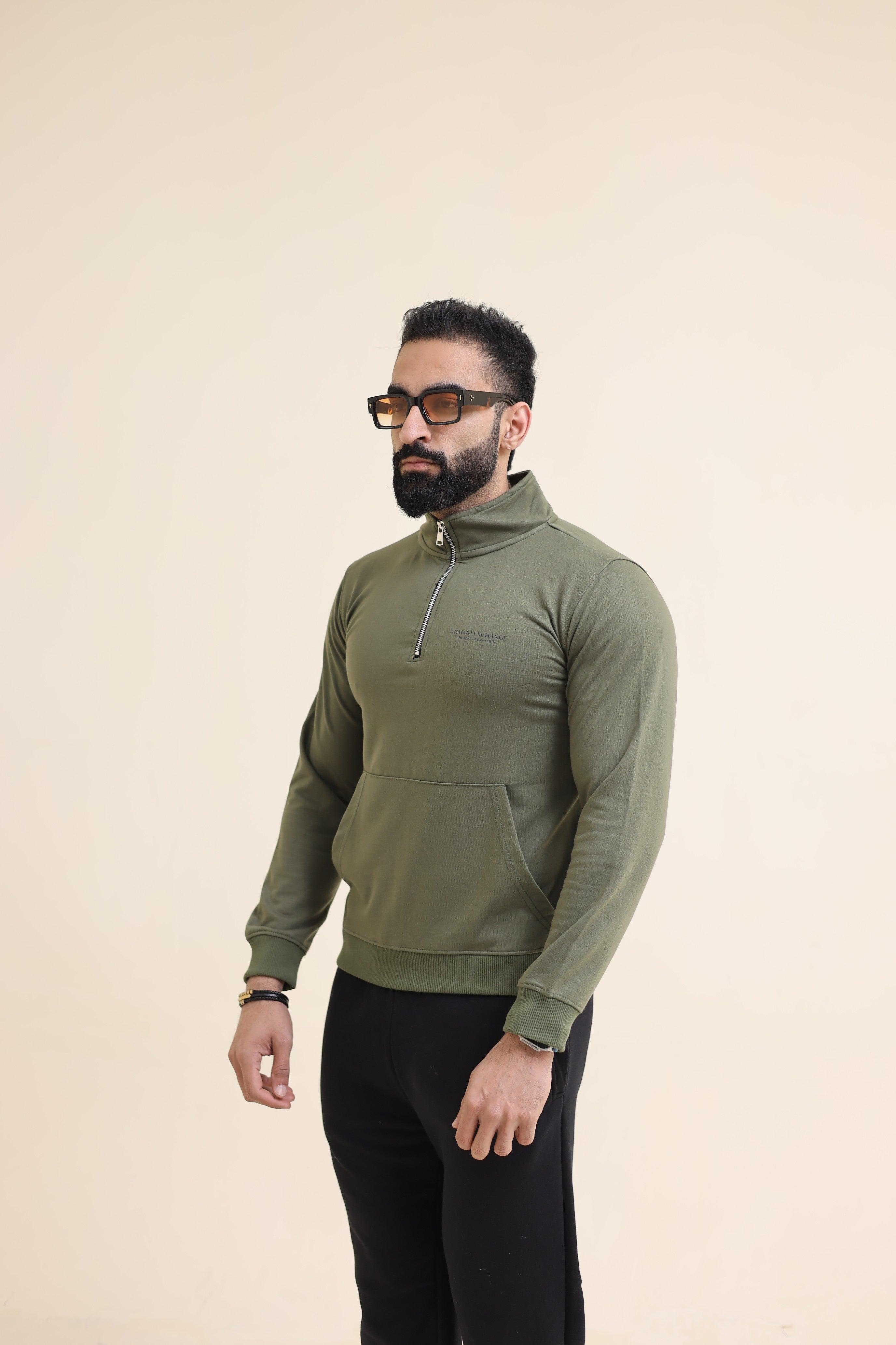 AX Mock Neck half Zipper - Dark olive green