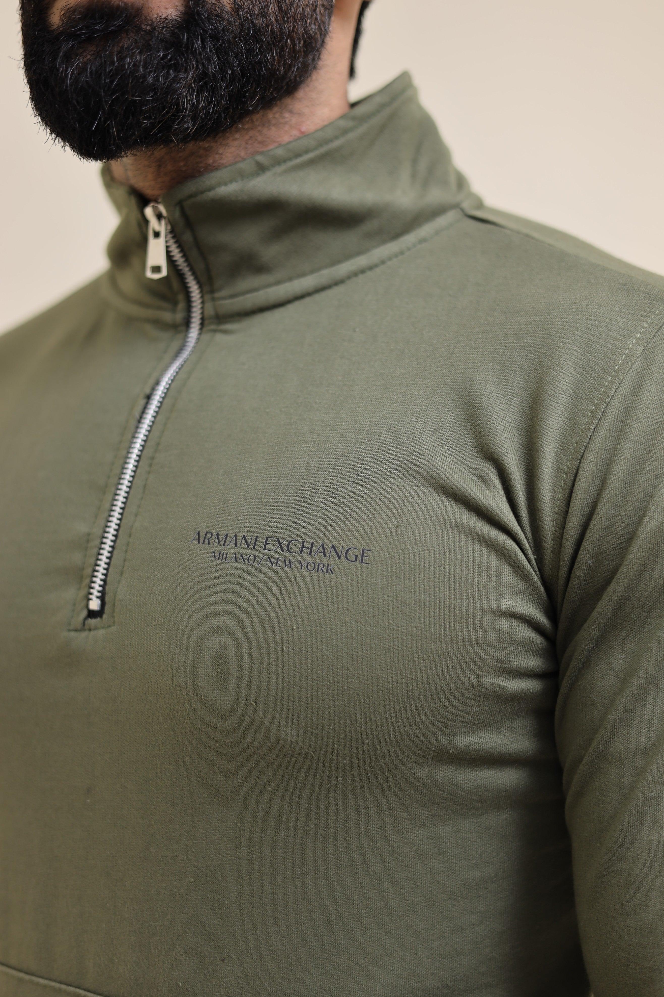 AX Mock Neck half Zipper - Dark olive green