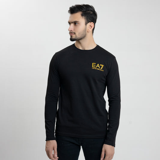 Long Sleeves T-Shirt Gold Print - Black