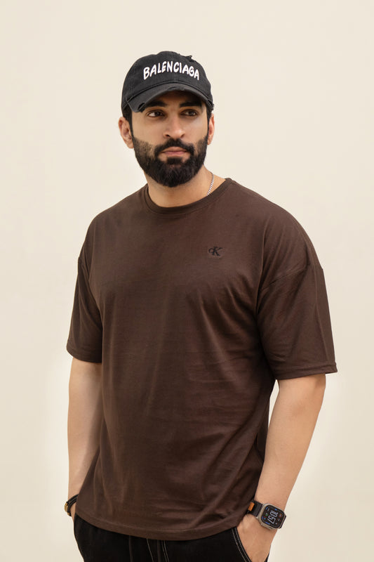 CK Drop Shoulder T-Shirt Embroidery - Brown