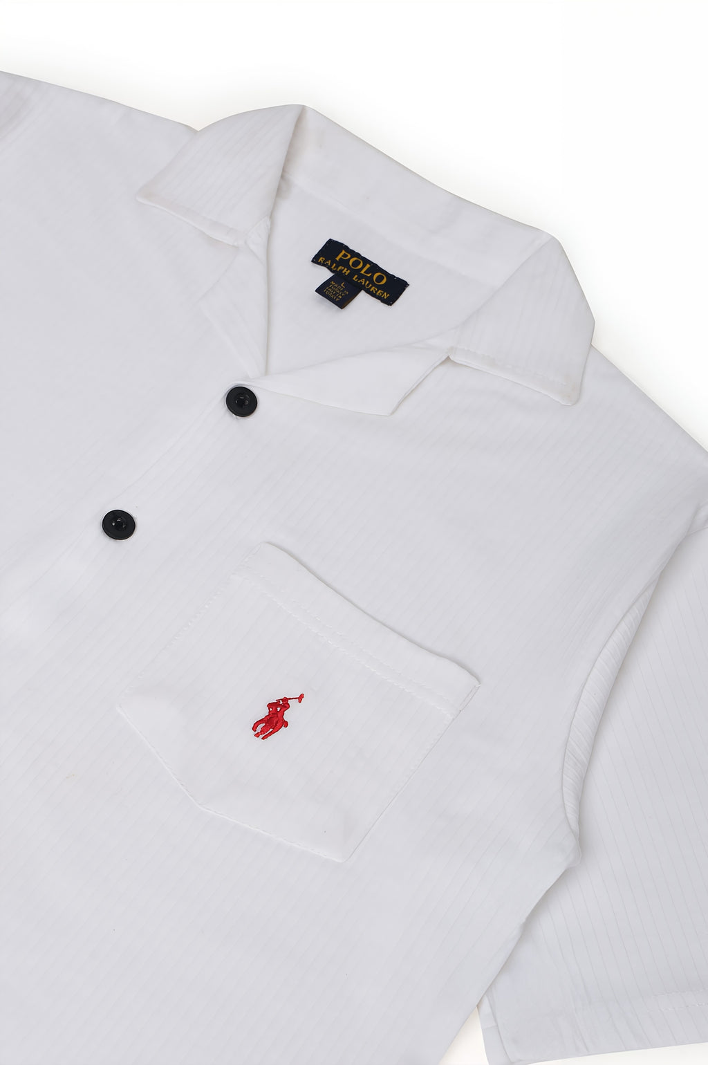 Men’s R-L Cuban Collar Shirt – Textured - White