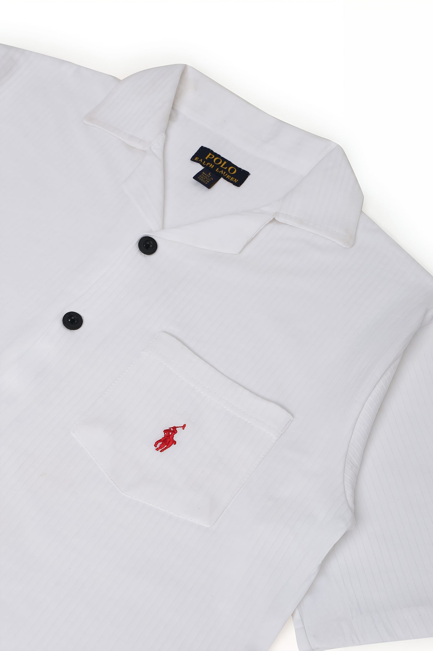Men’s R-L Cuban Collar Shirt – Textured - White