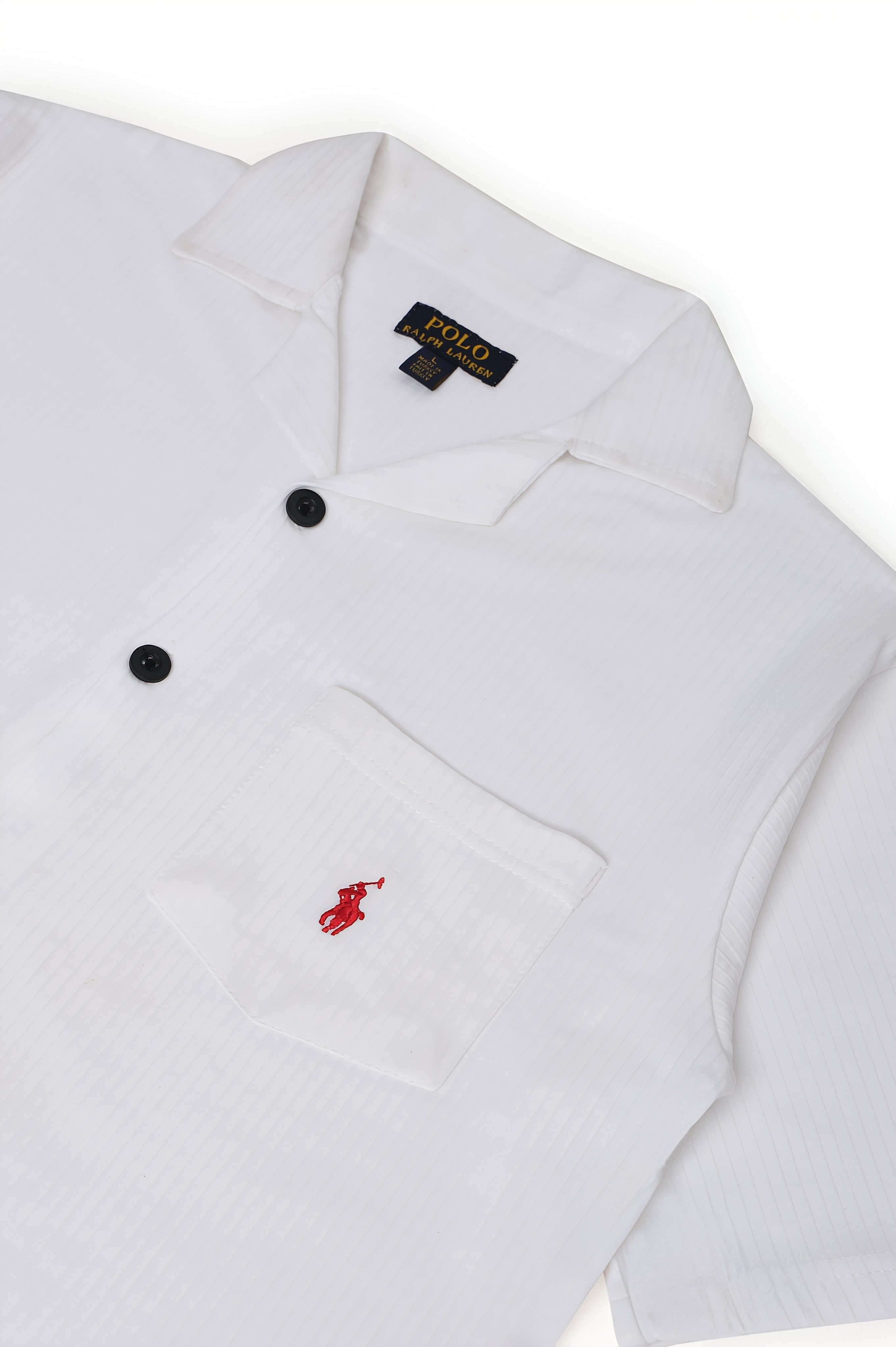 Men’s R-L Cuban Collar Shirt – Textured - White