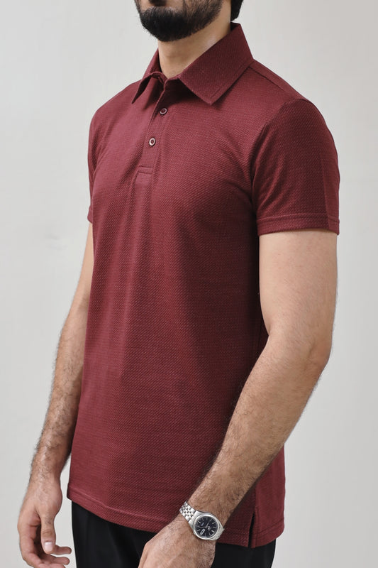 Textured Polo Shirt - Maroon