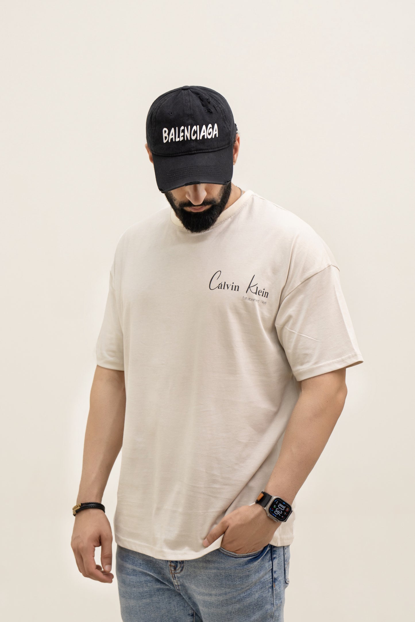 CK Drop Shoulder T-Shirt Back Print - Skin