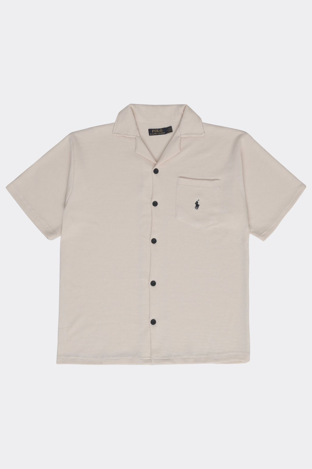 Men’s R-L Cuban Collar Shirt – Waffle Textured - Off-White