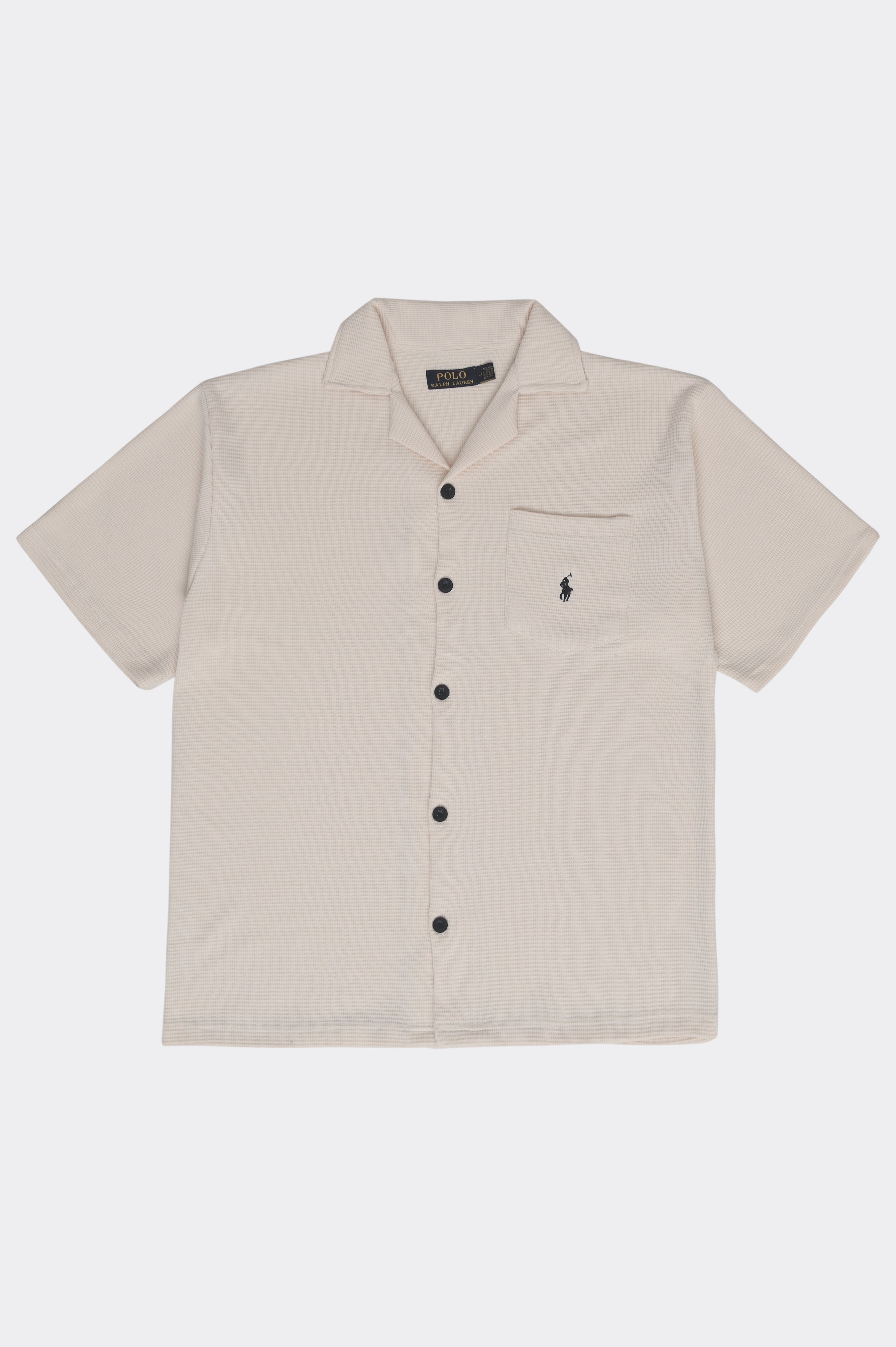 Men’s R-L Cuban Collar Shirt – Waffle Textured - Off-White