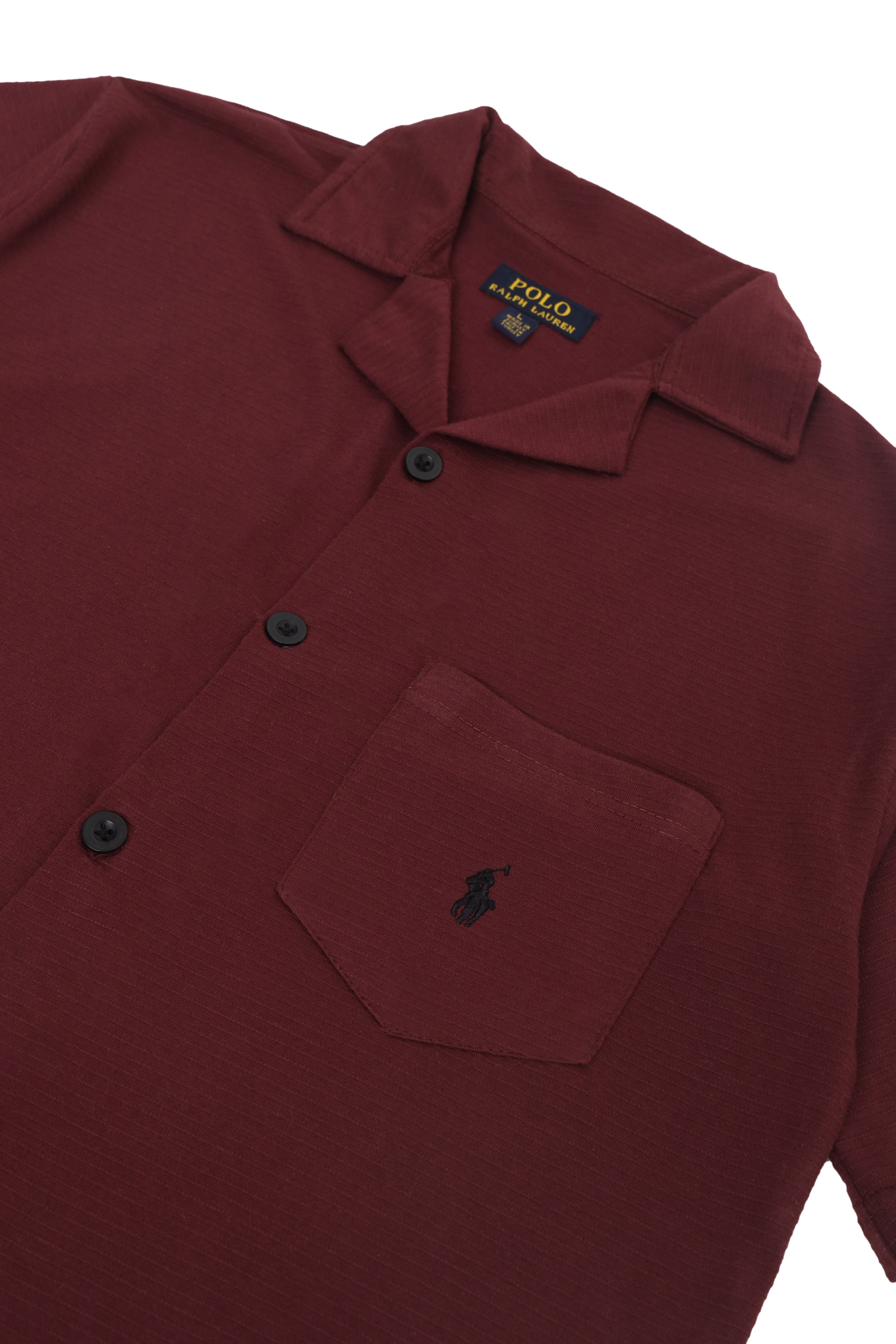 Men’s R-L Cuban Collar Shirt – Textured - Maroon