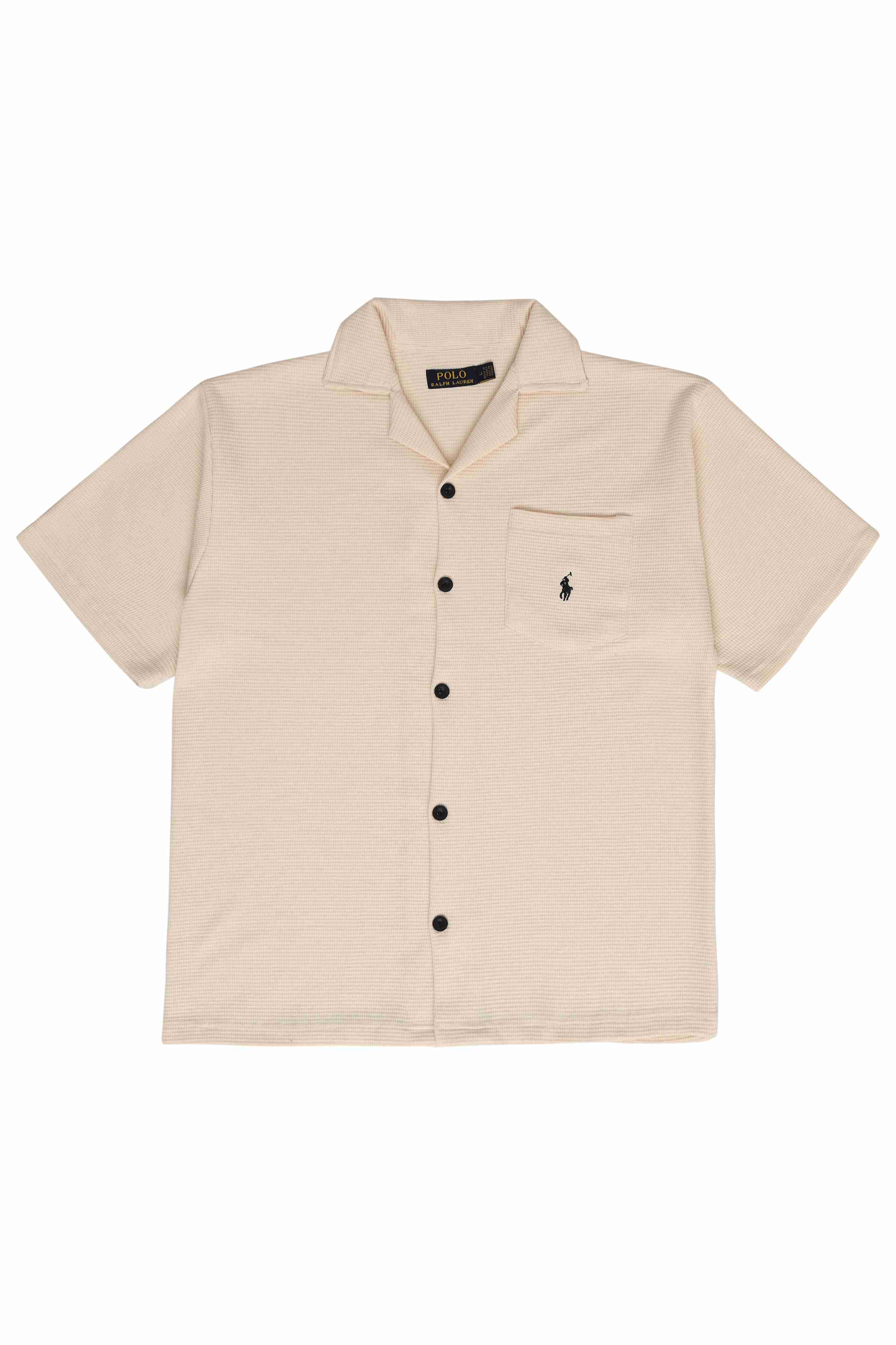 Men’s R-L Cuban Collar Shirt – Waffle Textured - Beige