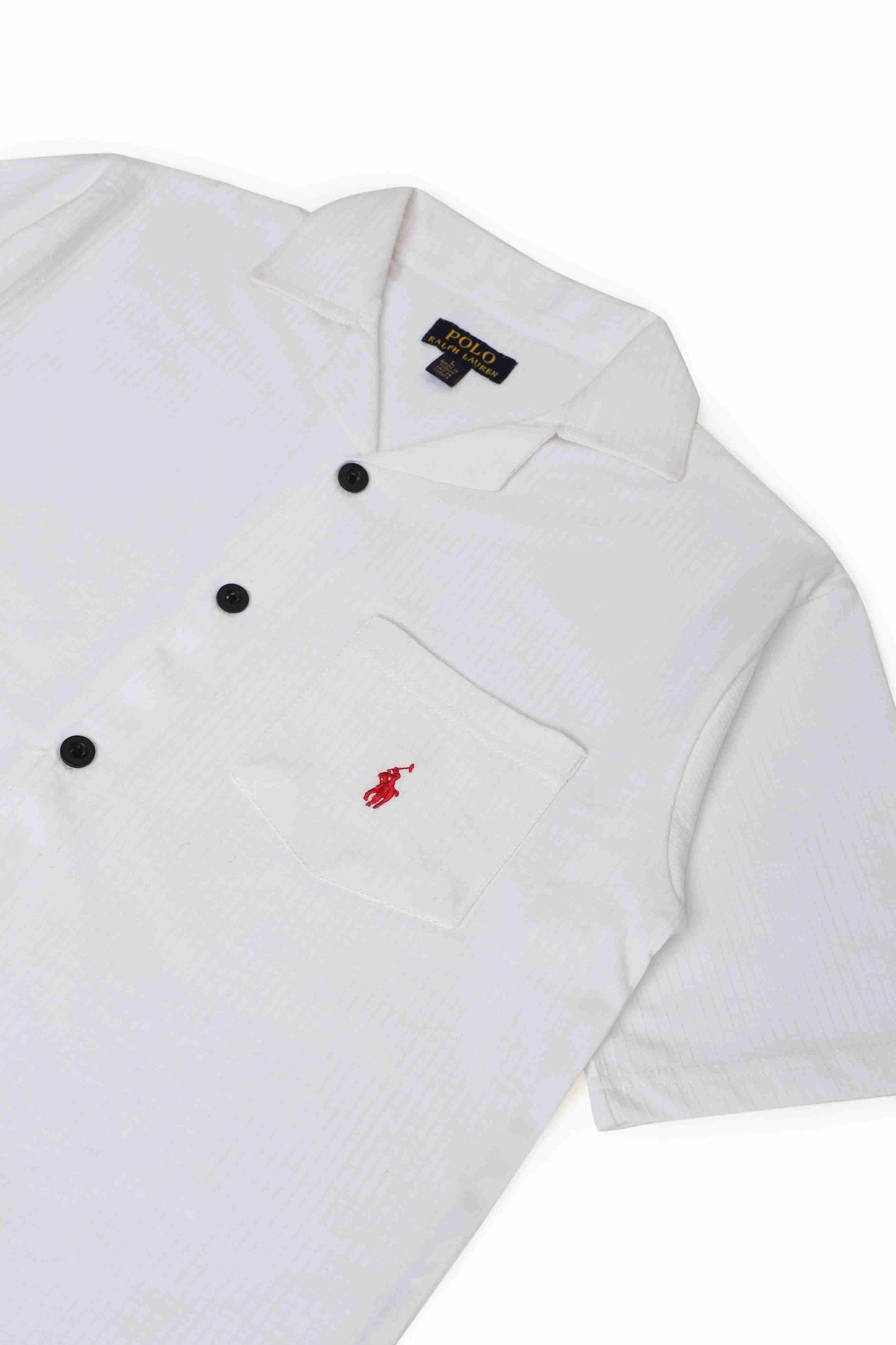 Men’s R-L Cuban Collar Shirt – Textured - White
