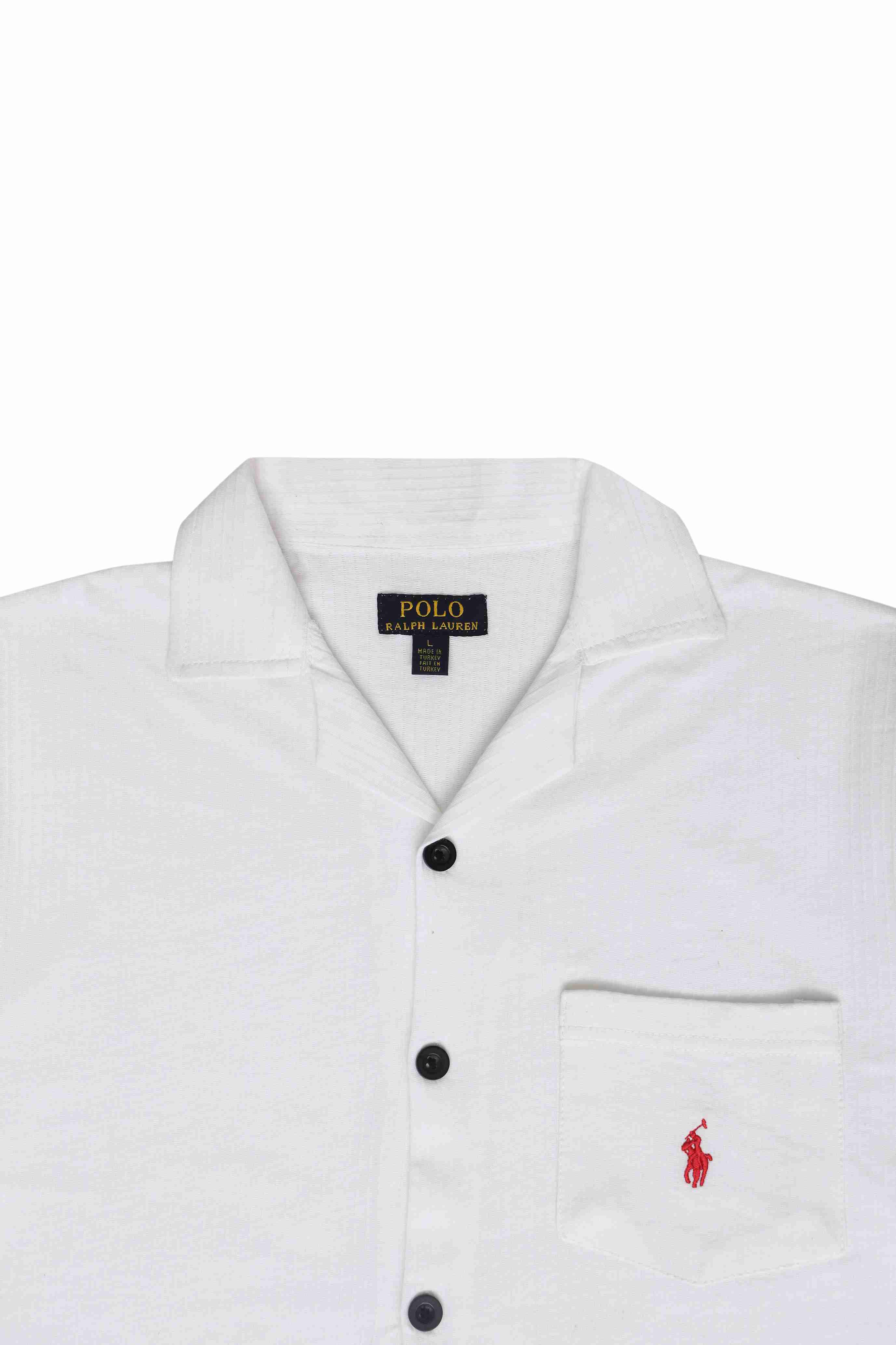 Men’s R-L Cuban Collar Shirt – Textured - White