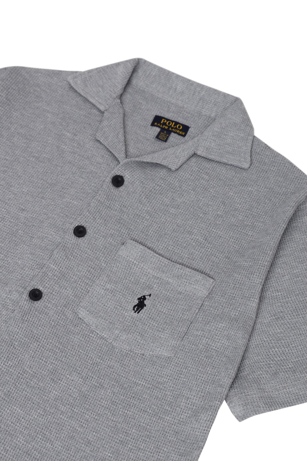 Men’s R-L Cuban Collar Shirt – Waffle Textured - Heather Grey