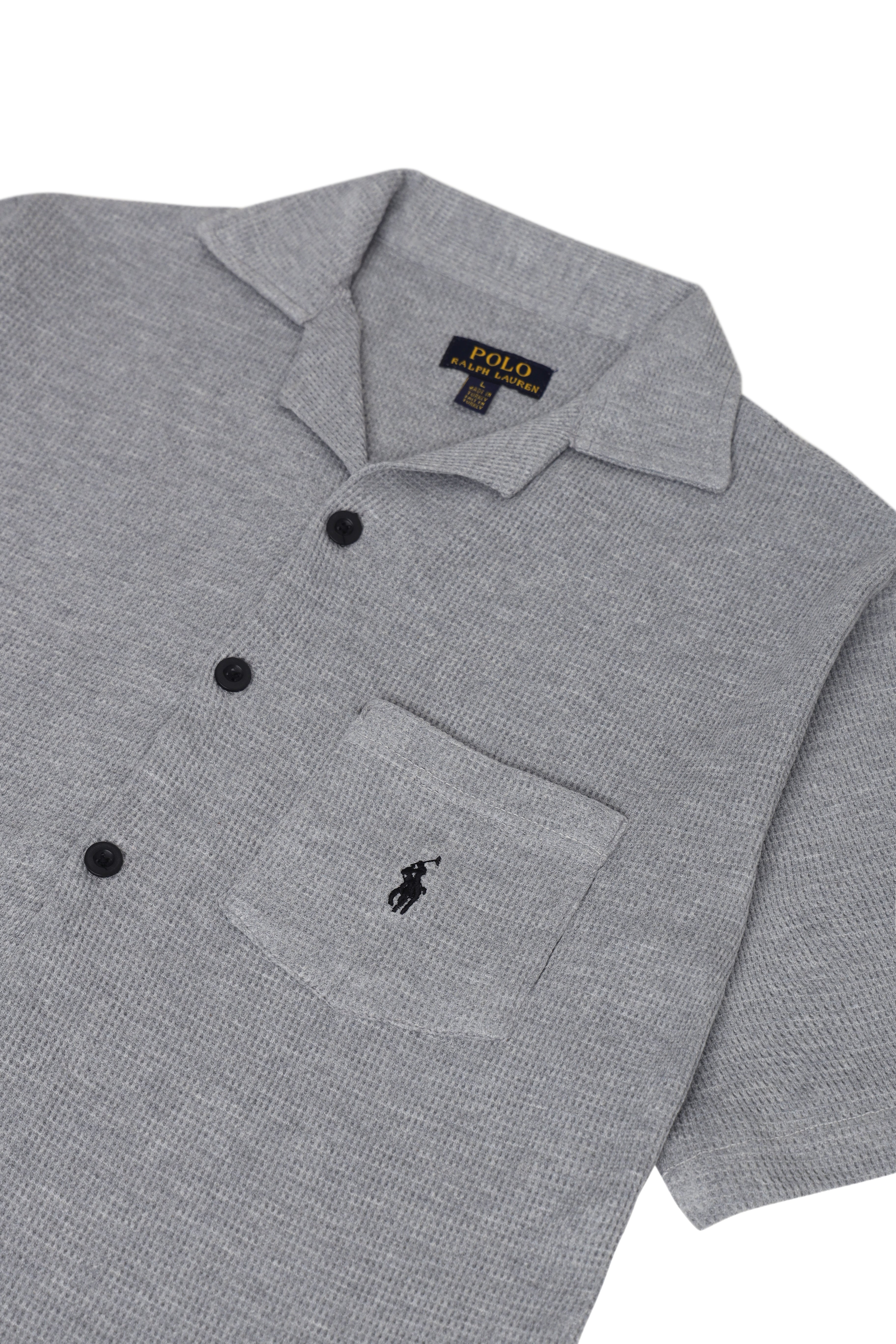 Men’s R-L Cuban Collar Shirt – Waffle Textured - Heather Grey