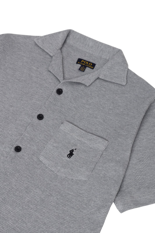 Men’s R-L Cuban Collar Shirt – Waffle Textured - Heather Grey