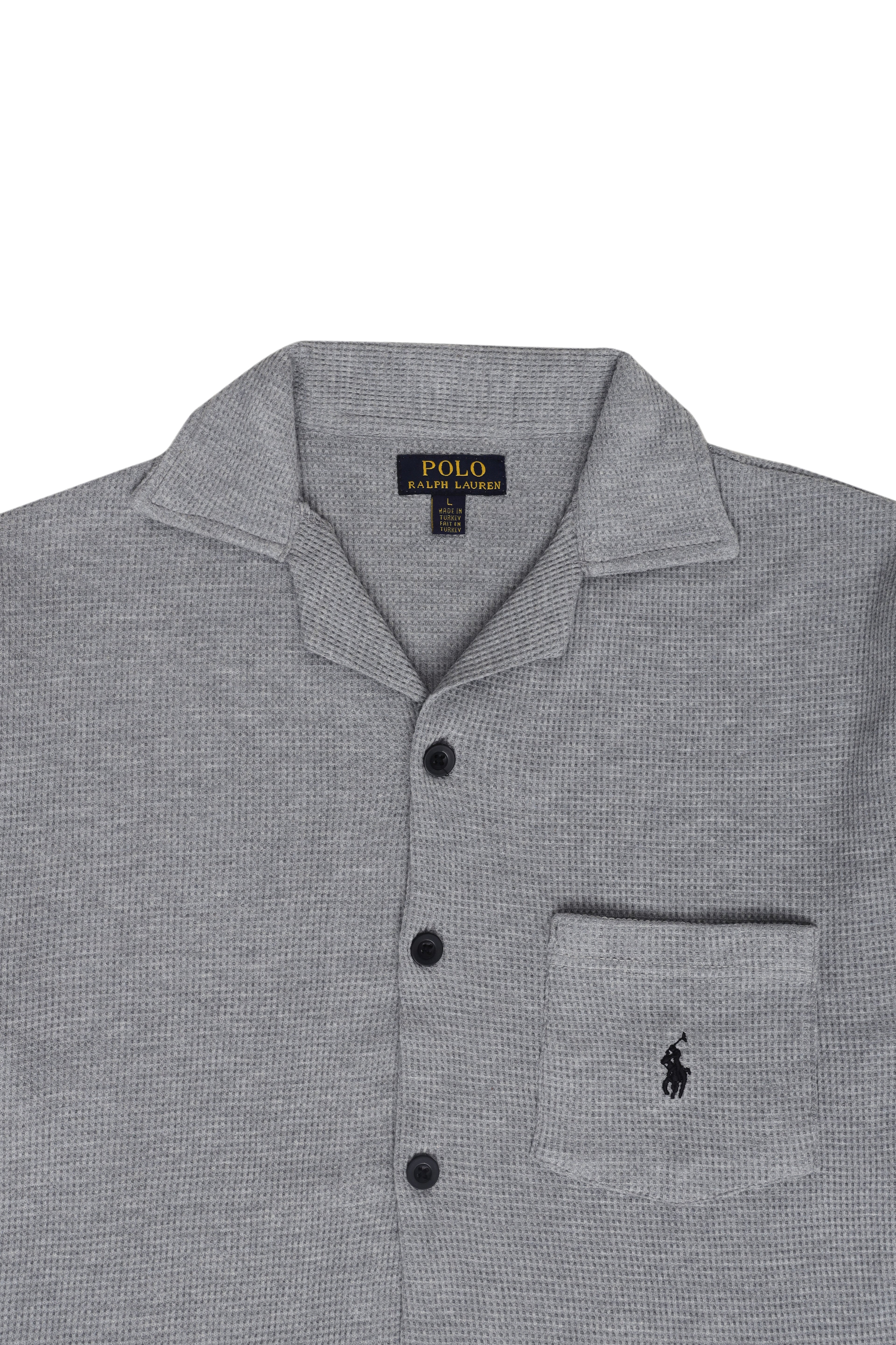 Men’s R-L Cuban Collar Shirt – Waffle Textured - Heather Grey