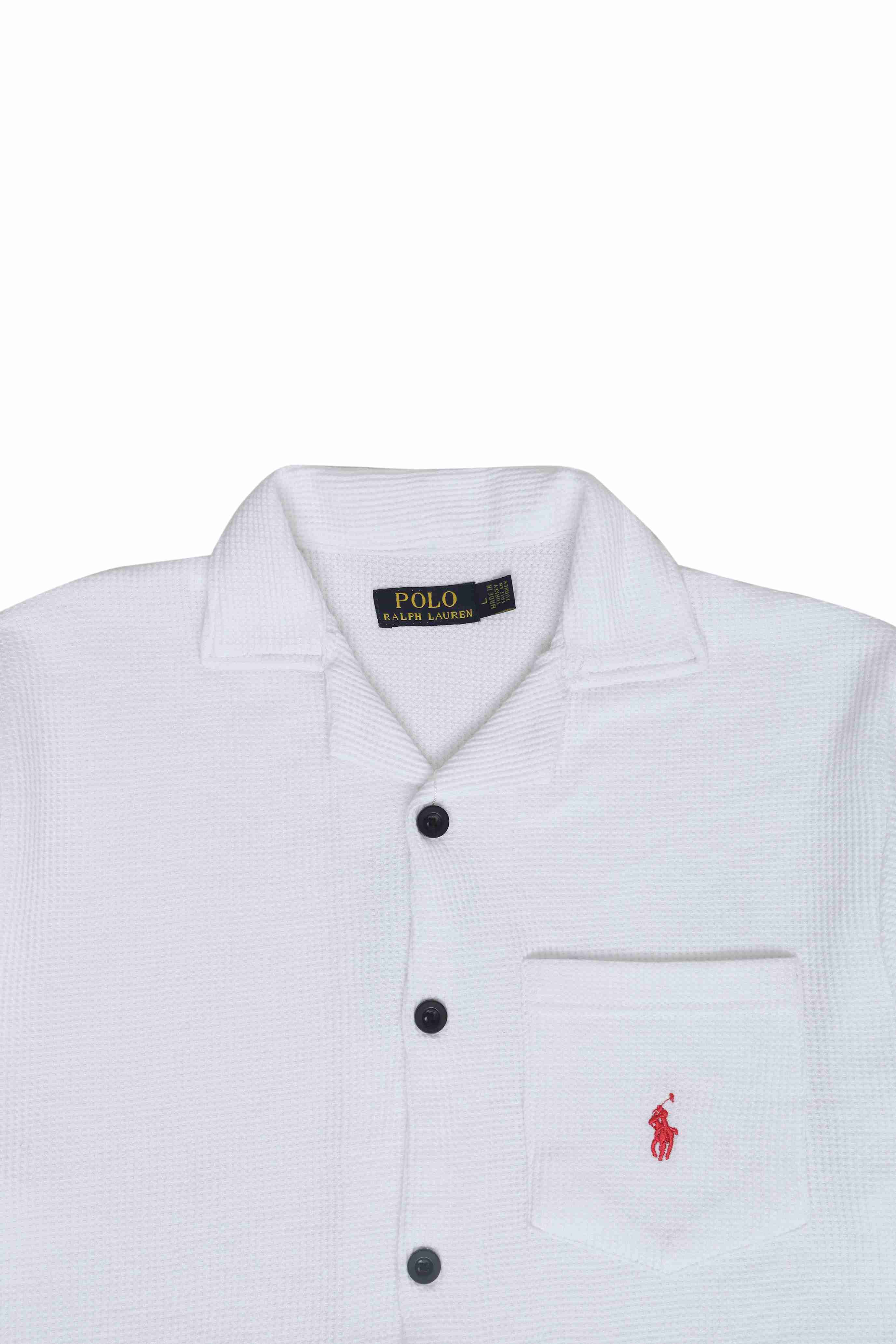 Men’s R-L Cuban Collar Shirt – Waffle Textured - White
