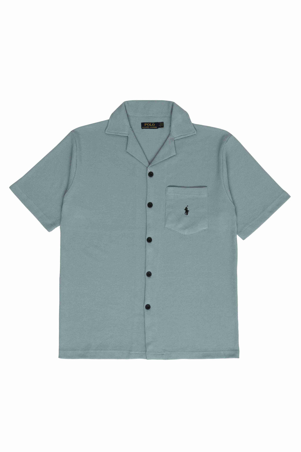Men’s R-L Cuban Collar Shirt – Waffle Textured - Green