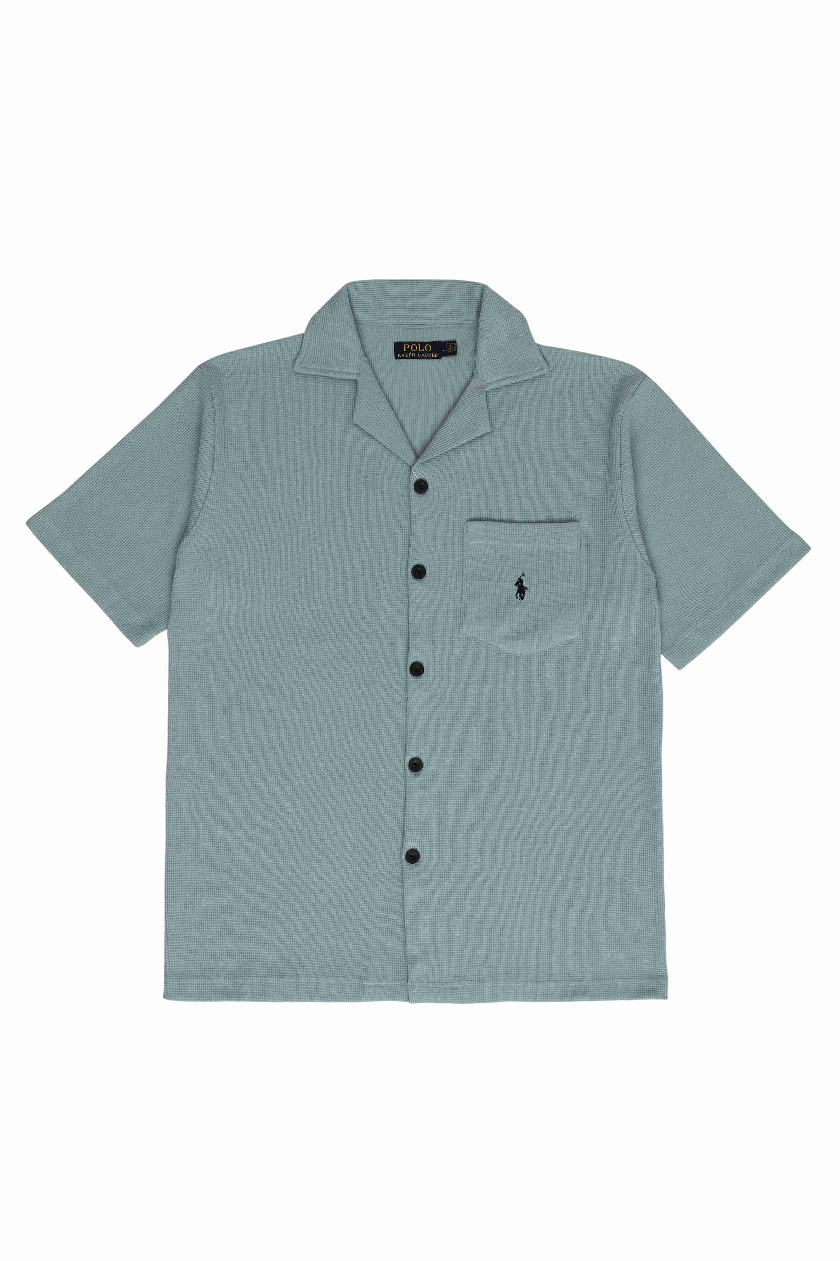 Men’s R-L Cuban Collar Shirt – Waffle Textured - Green