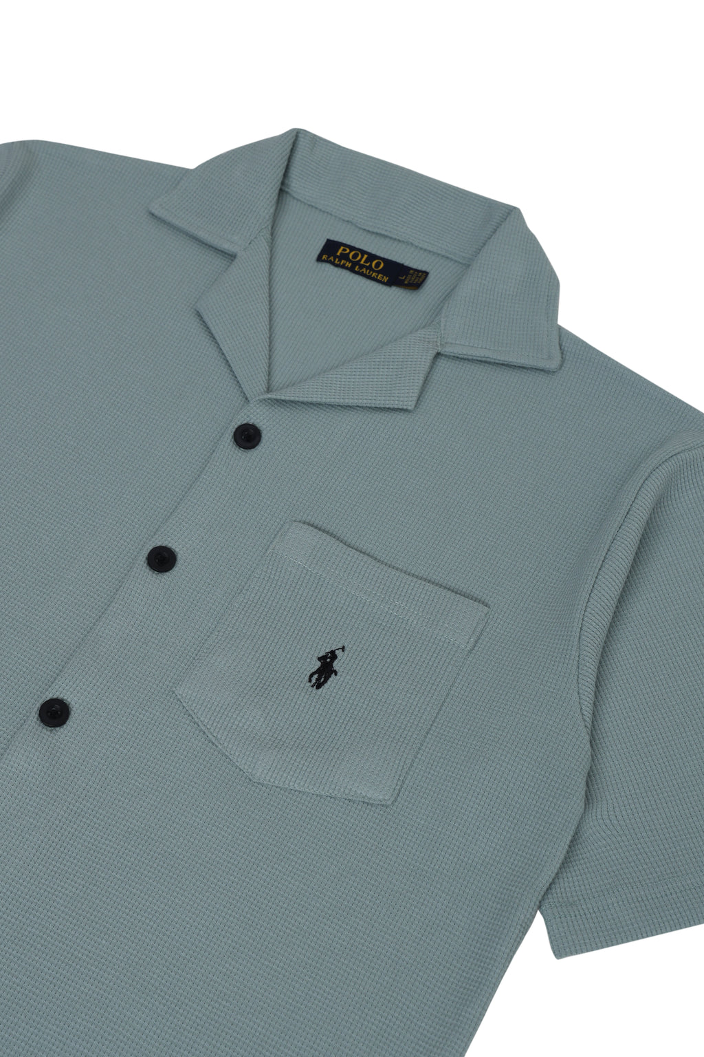Men’s R-L Cuban Collar Shirt – Waffle Textured - Green