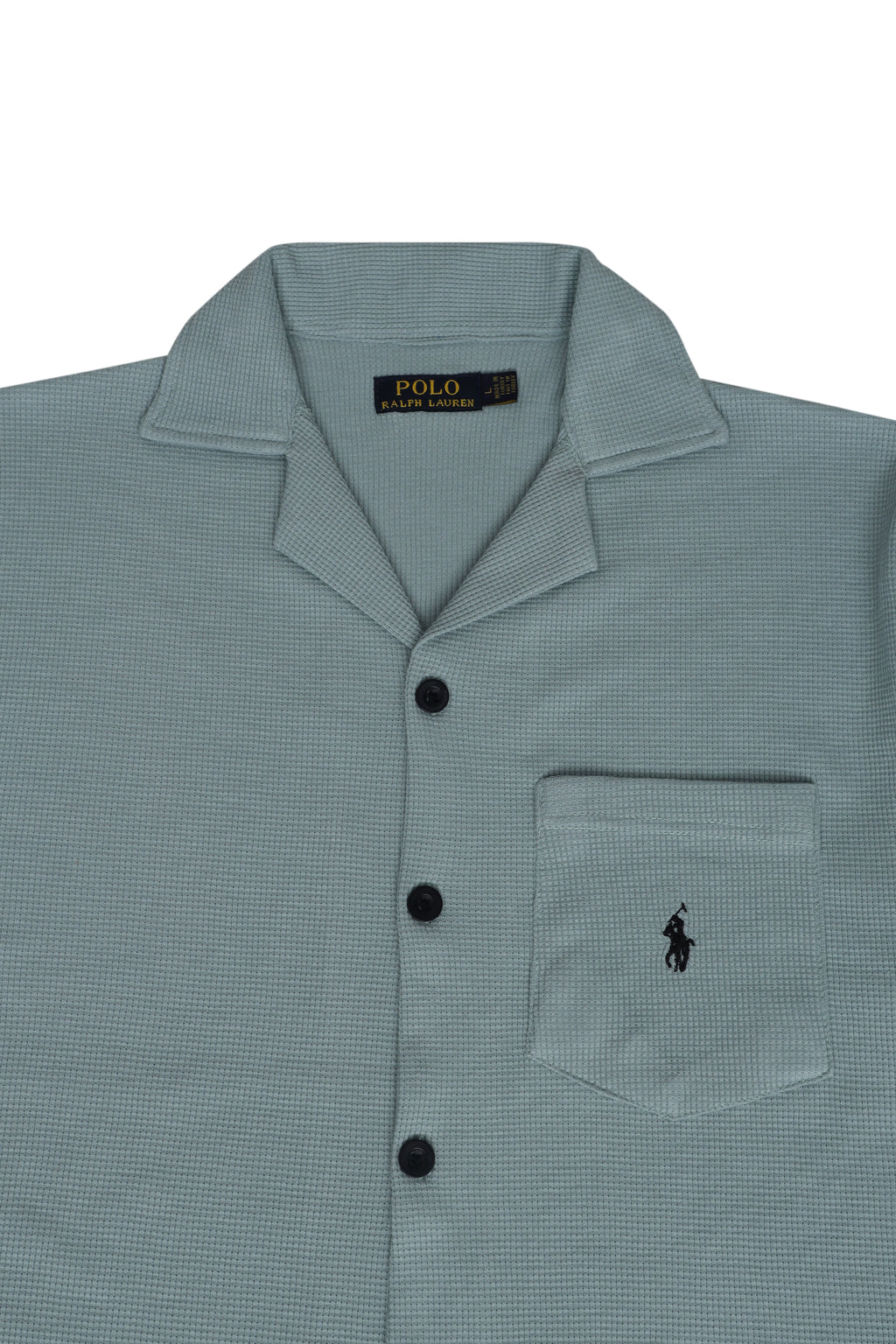 Men’s R-L Cuban Collar Shirt – Waffle Textured - Green