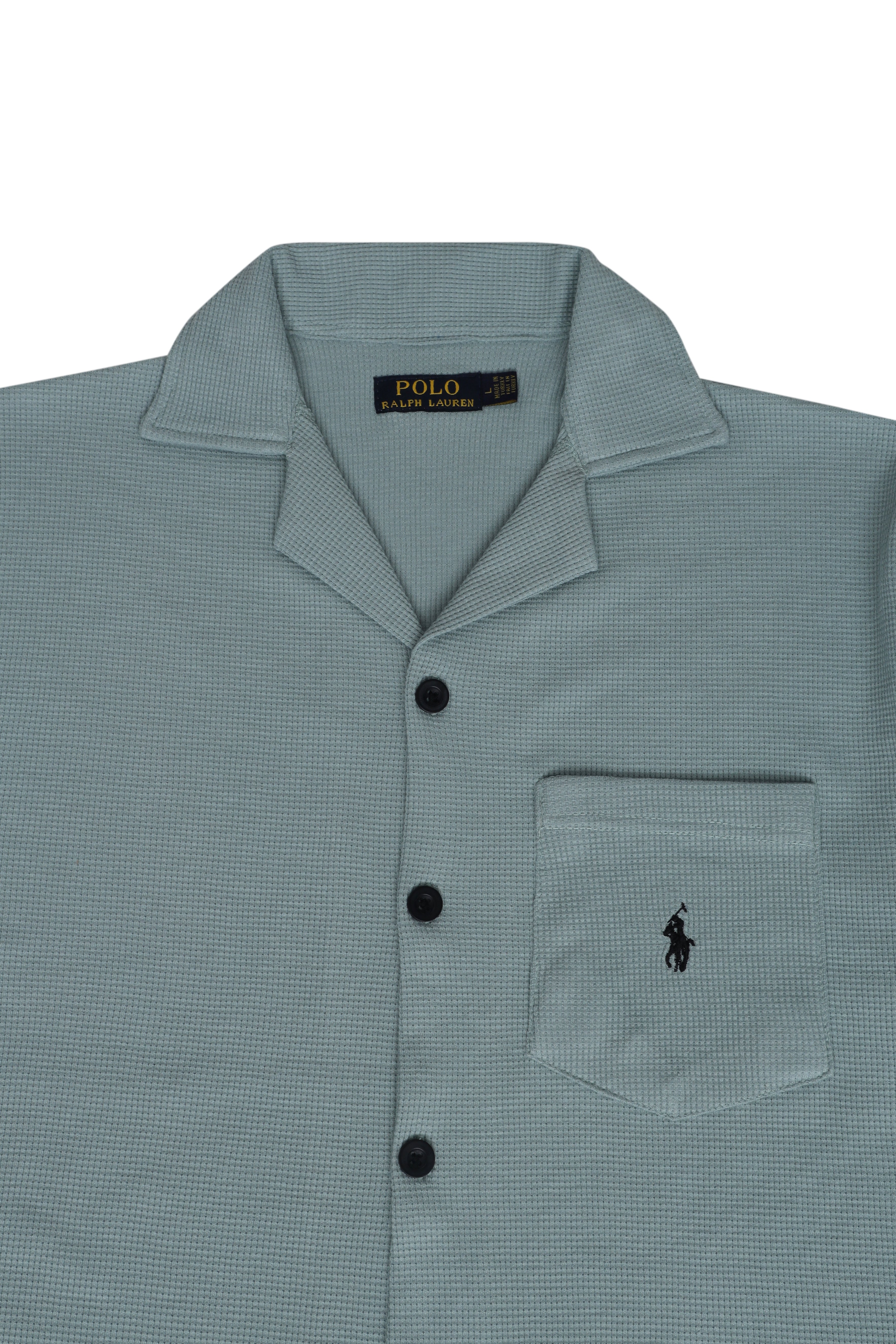 Men’s R-L Cuban Collar Shirt – Waffle Textured - Green