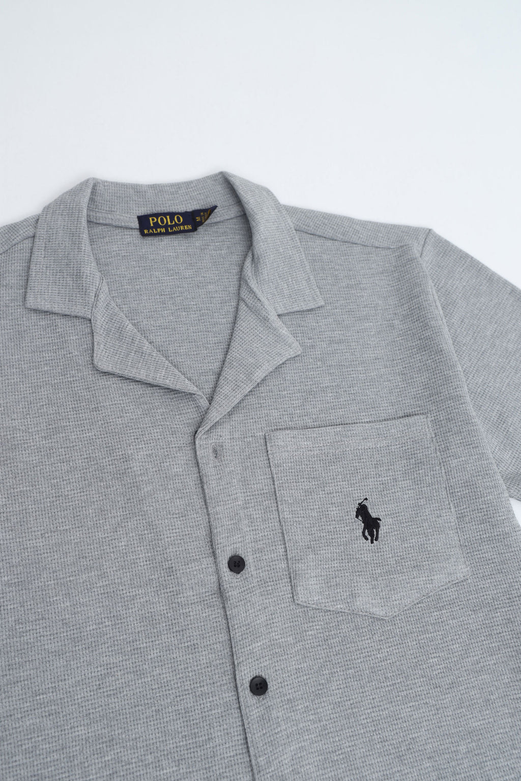 Men’s R-L Oversized Cuban Collar Shirt – Waffle Texture - Heather Grey