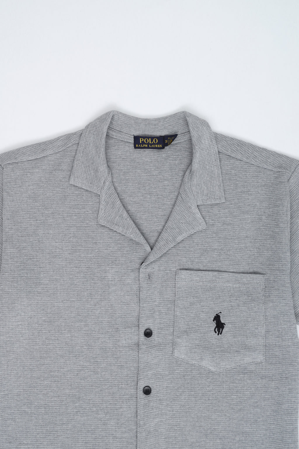 Men’s R-L Oversized Cuban Collar Shirt – Waffle Texture - Heather Grey