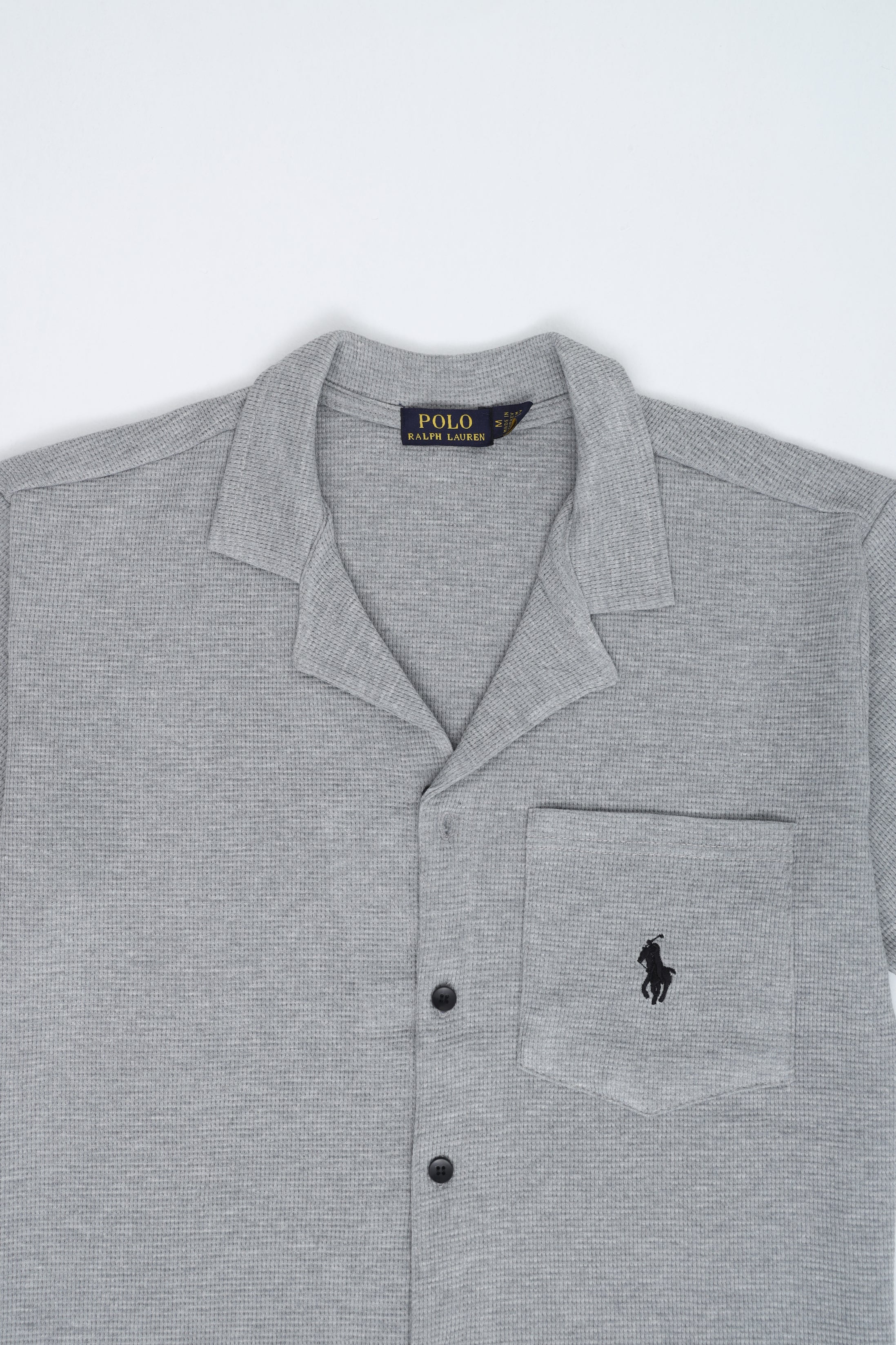 Men’s R-L Oversized Cuban Collar Shirt – Waffle Texture - Heather Grey