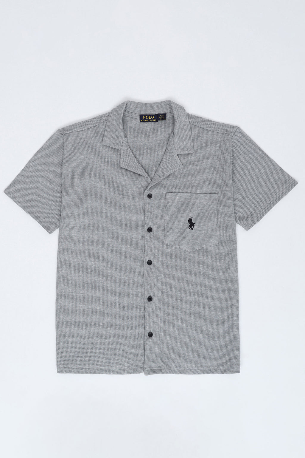 Men’s R-L Oversized Cuban Collar Shirt – Waffle Texture - Heather Grey