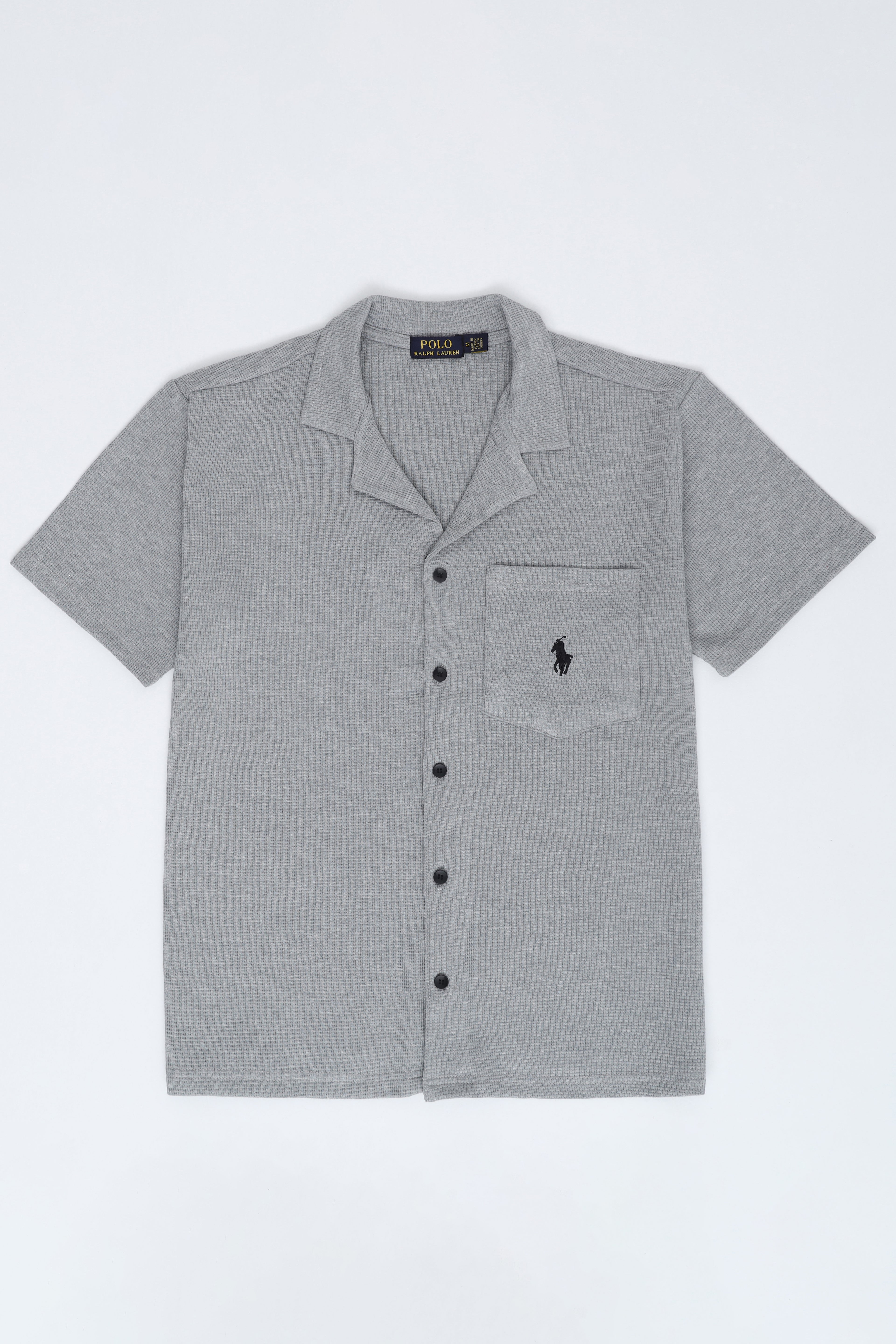 Men’s R-L Oversized Cuban Collar Shirt – Waffle Texture - Heather Grey