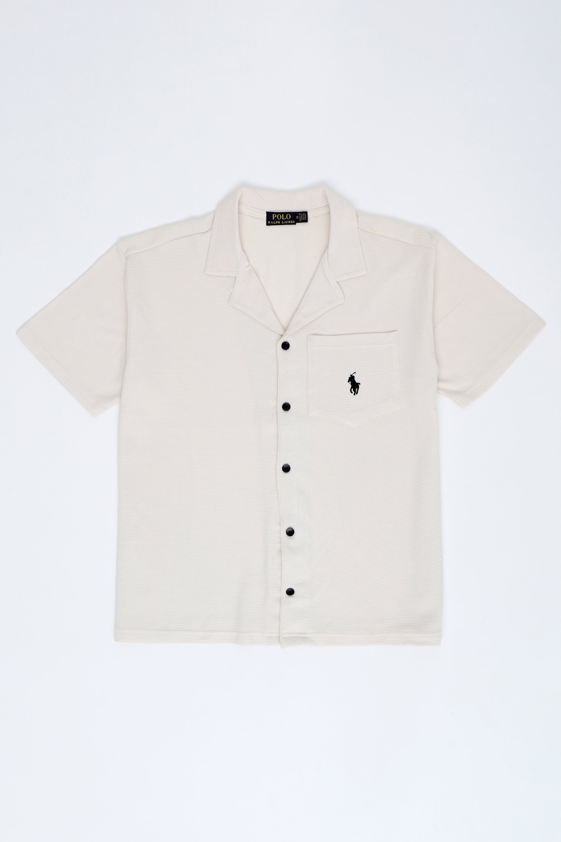 Men’s R-L Cuban Collar Shirt – Waffle Textured - Off-White
