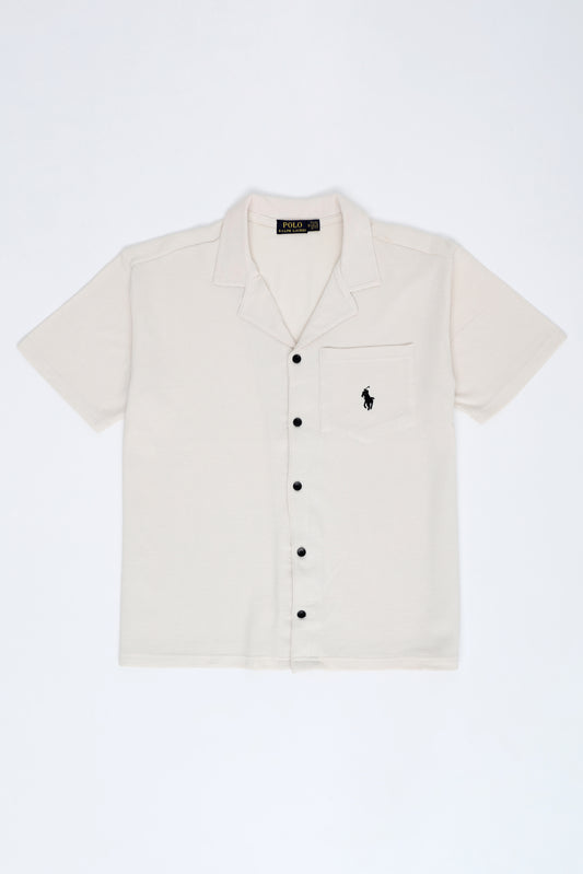 Men’s R-L Oversized Cuban Collar Shirt – Waffle Texture - Off-White