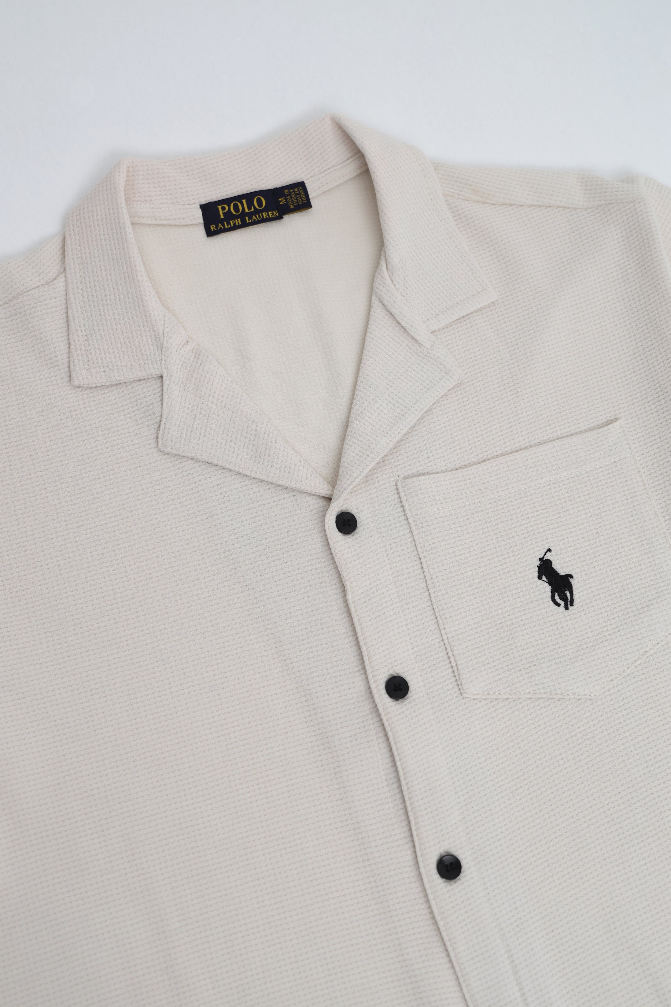 Men’s R-L Cuban Collar Shirt – Waffle Textured - Off-White