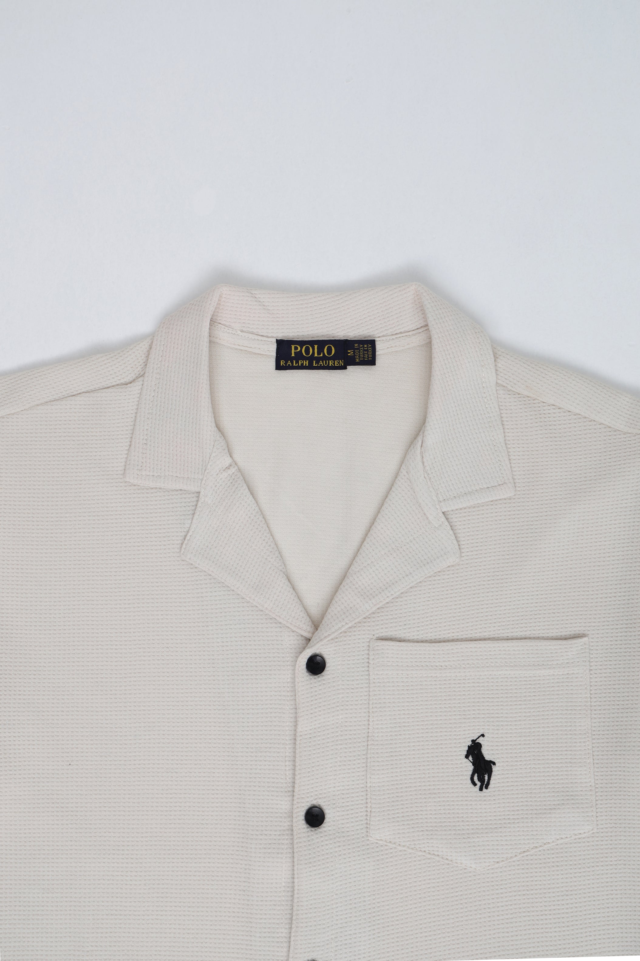 Men’s R-L Cuban Collar Shirt – Waffle Textured - Off-White