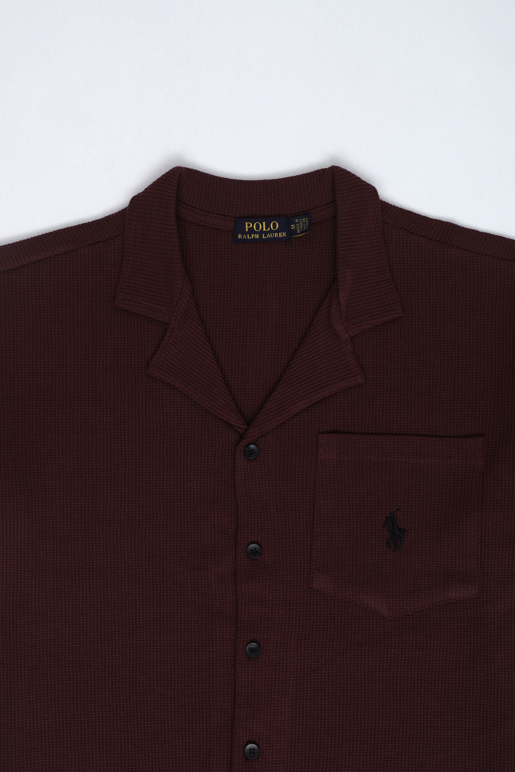 Men’s R-L Oversized Cuban Collar Shirt – Waffle Texture - Maroon