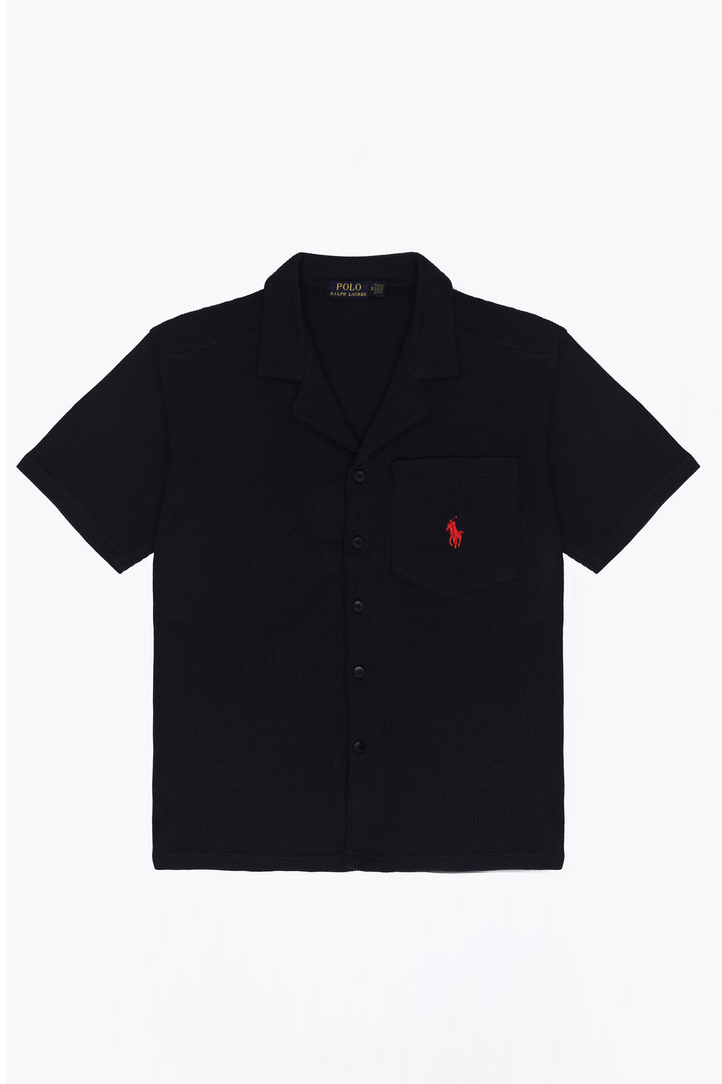 Men’s R-L Cuban Collar Shirt – Waffle Textured - Black