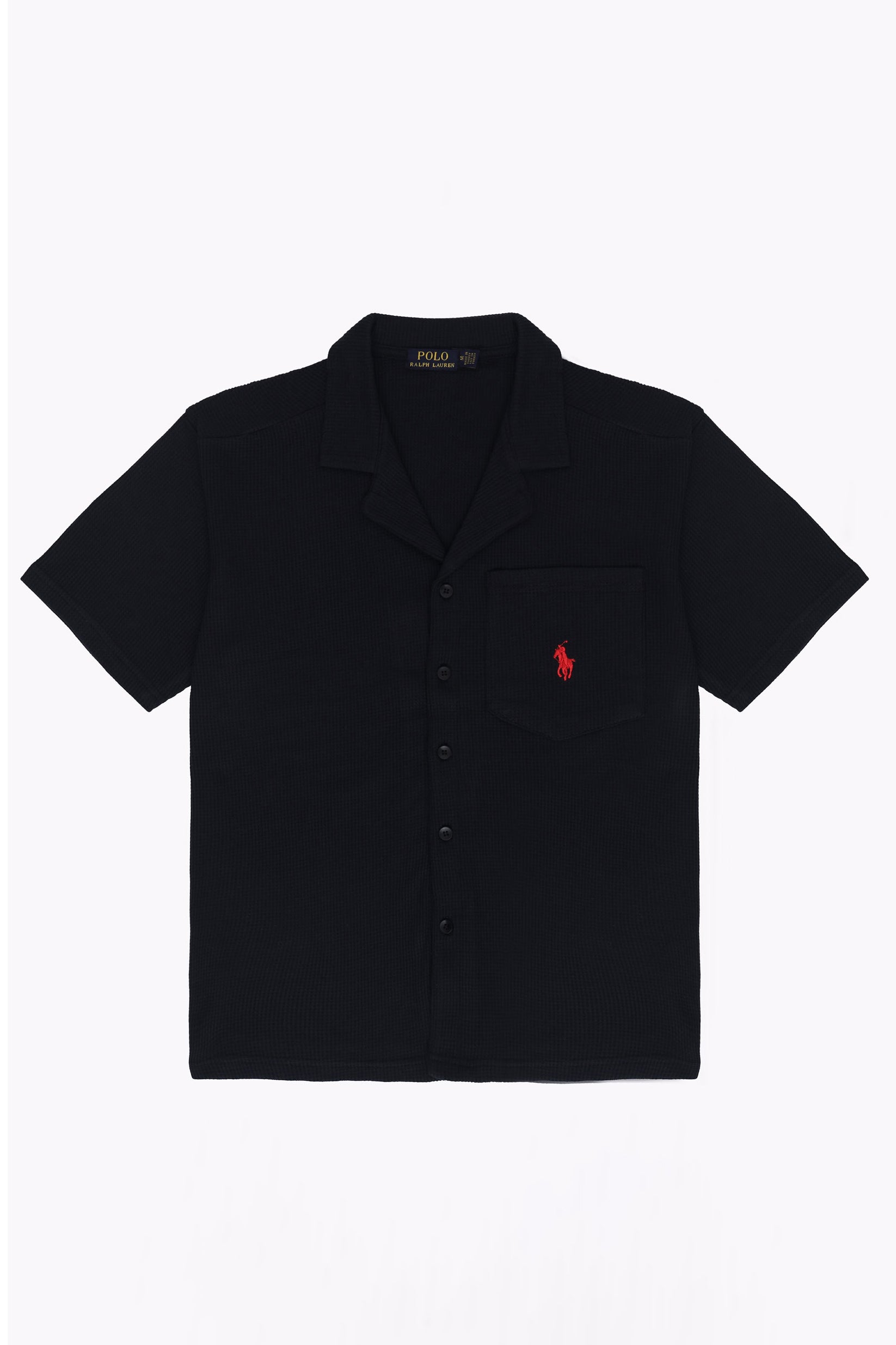 Men’s R-L Cuban Collar Shirt – Waffle Textured - Black