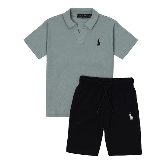 RL - Kids Twinset Waffle Textured - Green&Black
