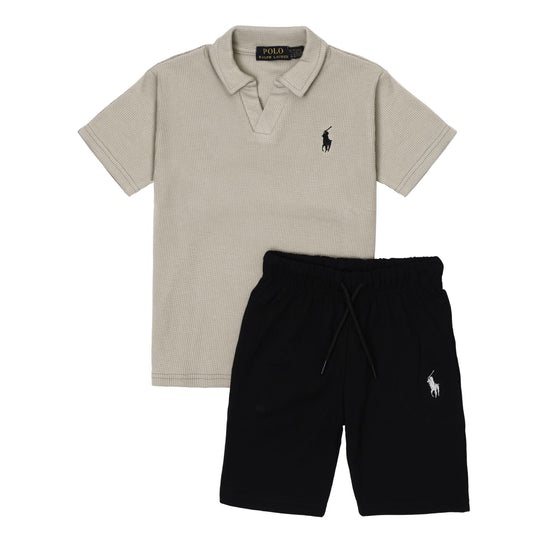 RL Kids Twinset Waffle Textured - Beige&Black