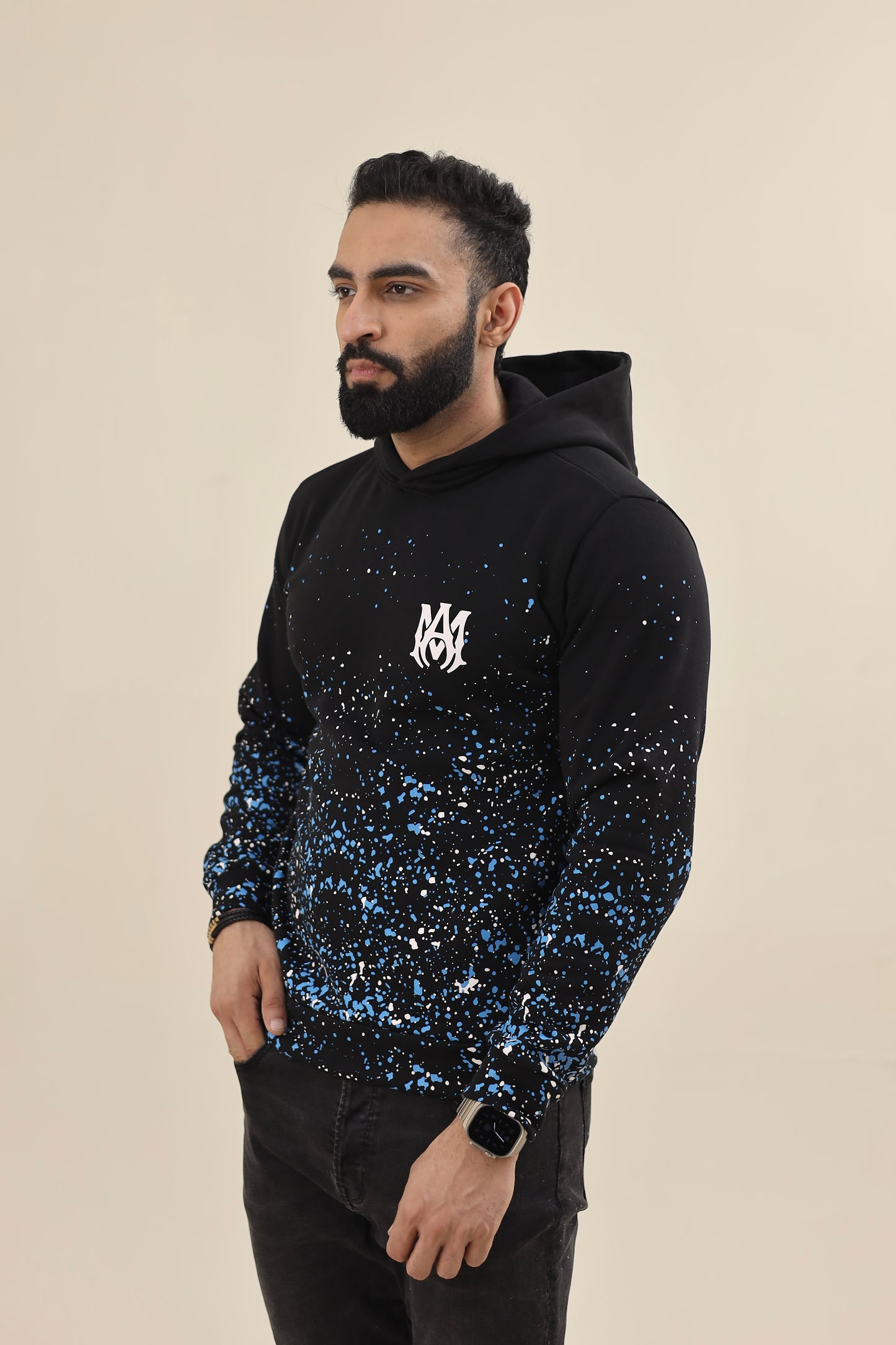 Amri Hoodie All over paint - Black