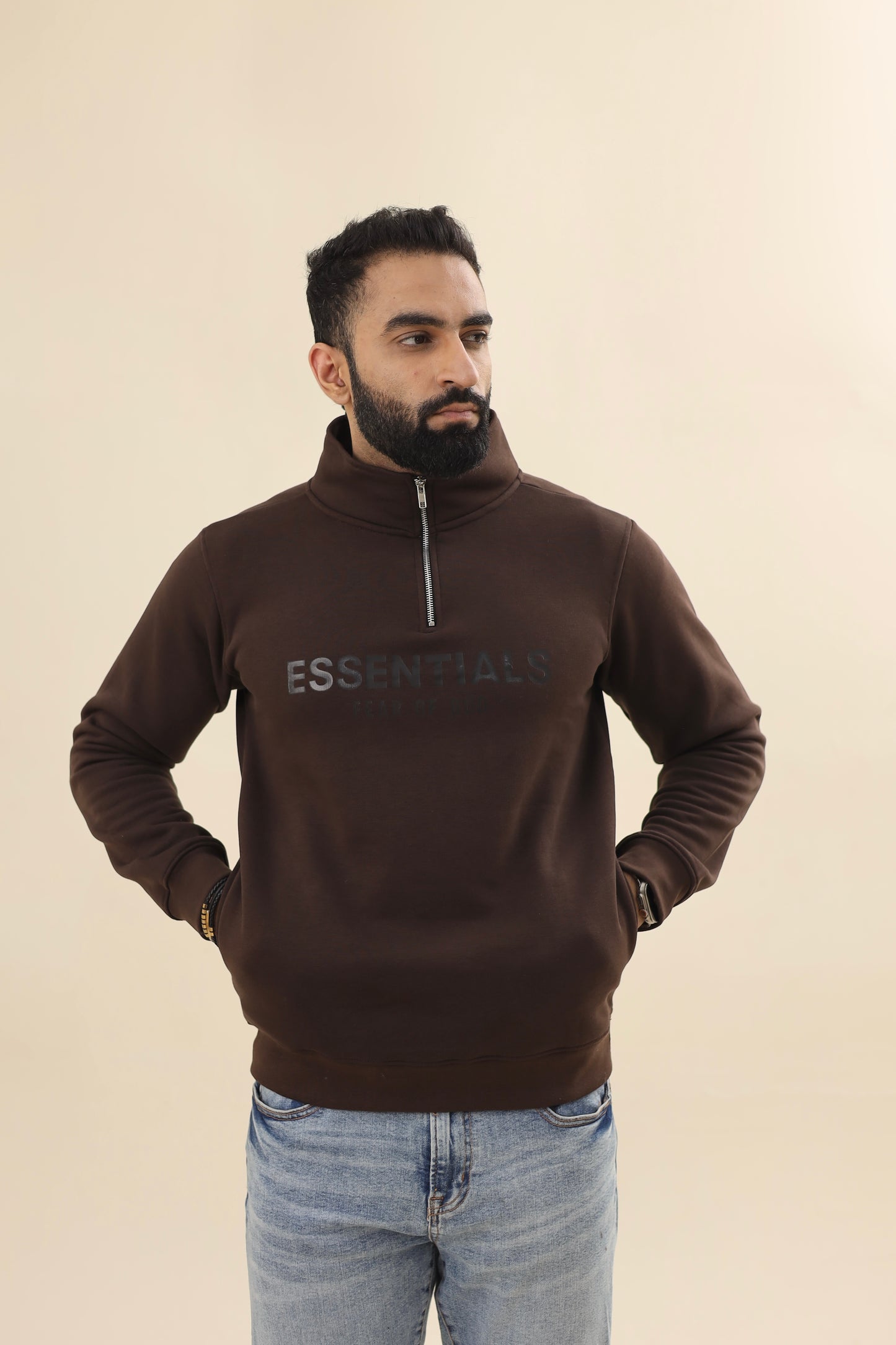 Essential Mock neck zipper - Dark Brown