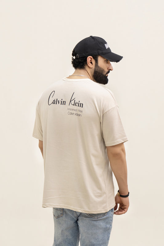 CK Drop Shoulder T-Shirt Back Print - Skin