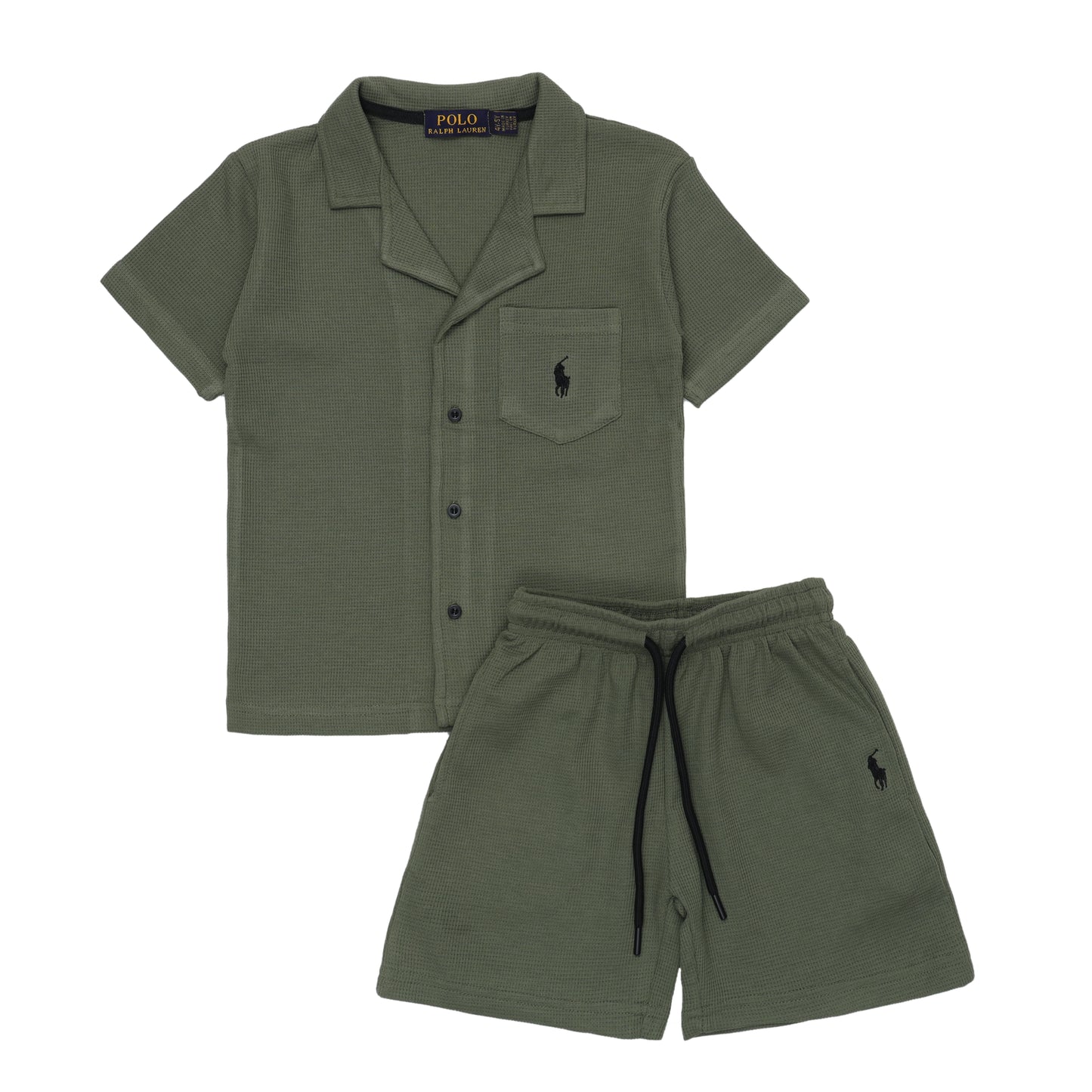 RL - Kids Twinsets Waffle Textured - Olive Green