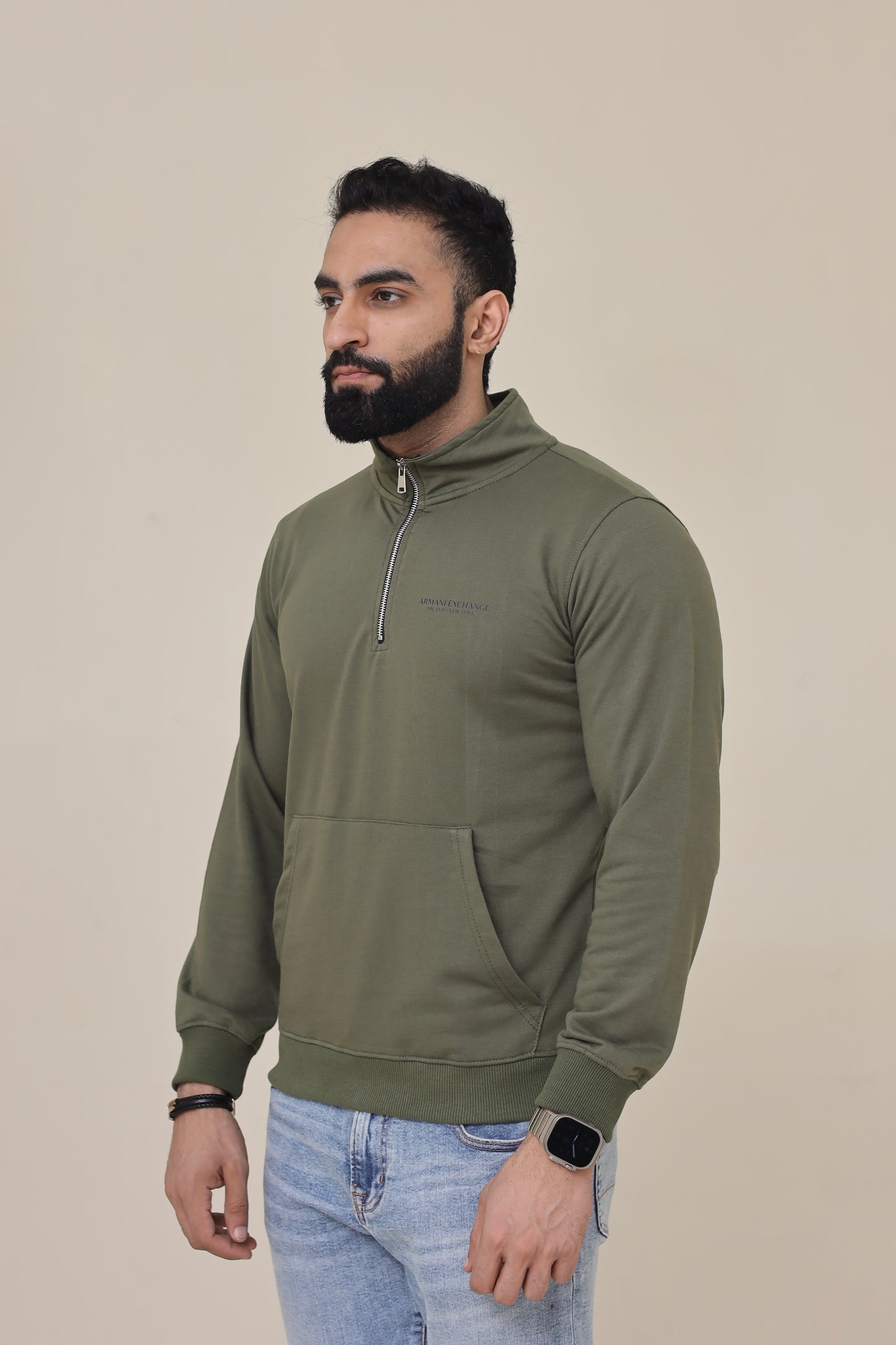 AX Mock Neck half Zipper - Dark olive green