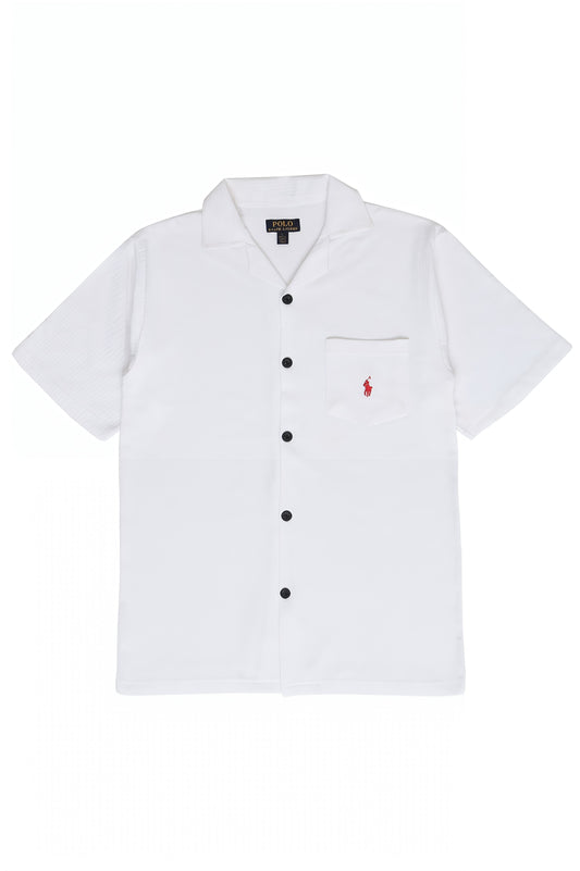 Men’s R-L Cuban Collar Shirt – Textured - White