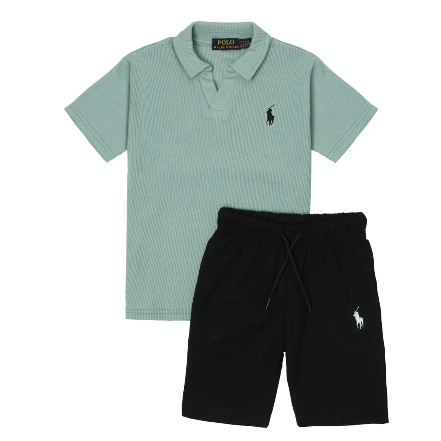 RL - Kids Twinset Waffle Textured - Green&Black