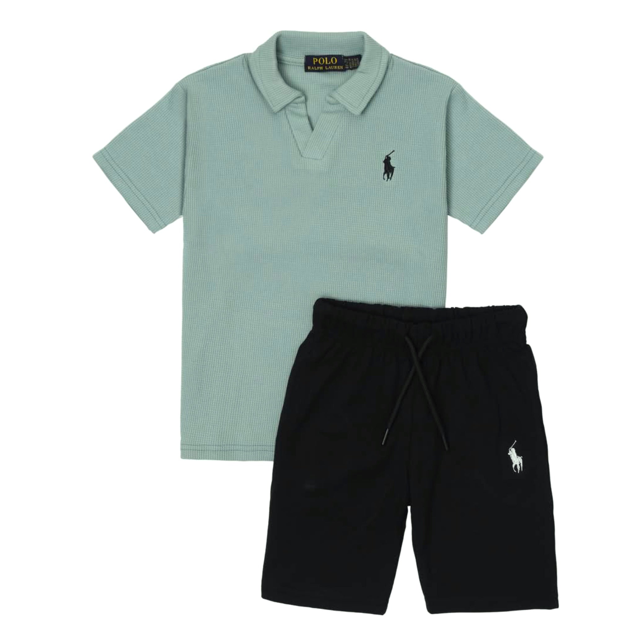 RL - Kids Twinset Waffle Textured - Green&Black